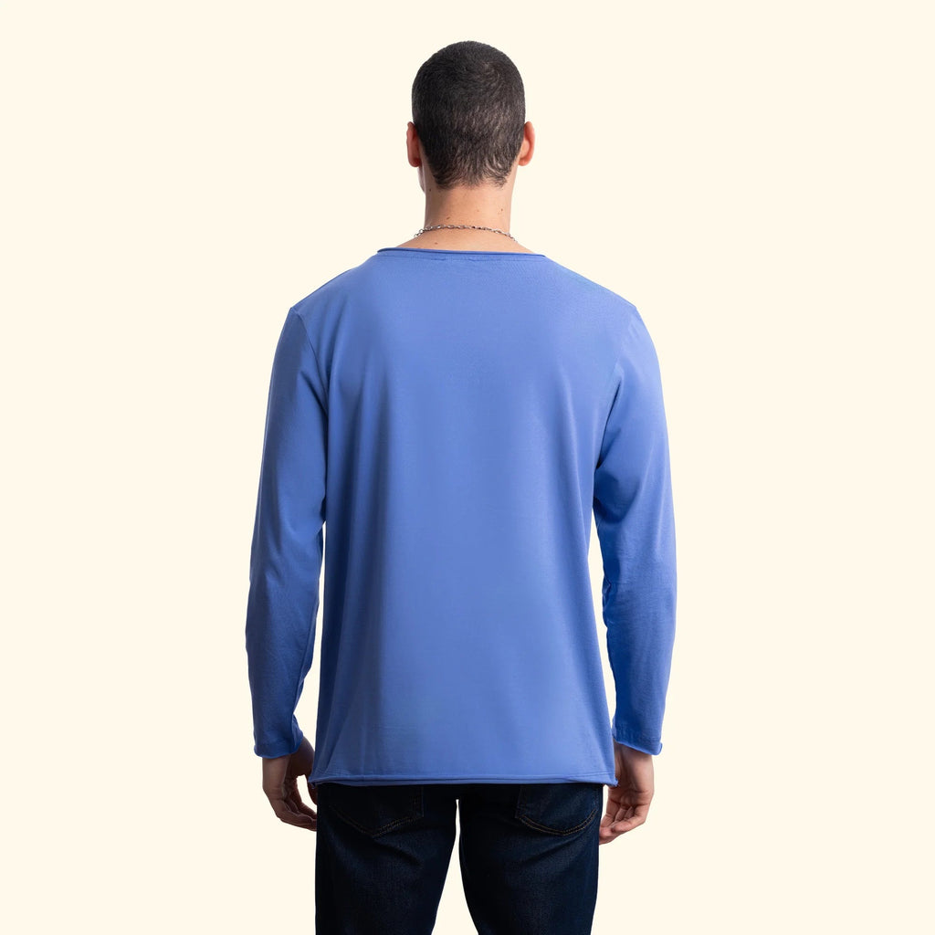 Erkek İndigo %100 Pamuk Kesik Yaka Basic Regular Fit Sweatshirt - 5