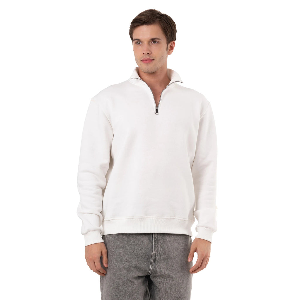 Erkek Ekru Yarım Fermuarlı Yakalı Rahat Kalıp Sweatshirt - 3