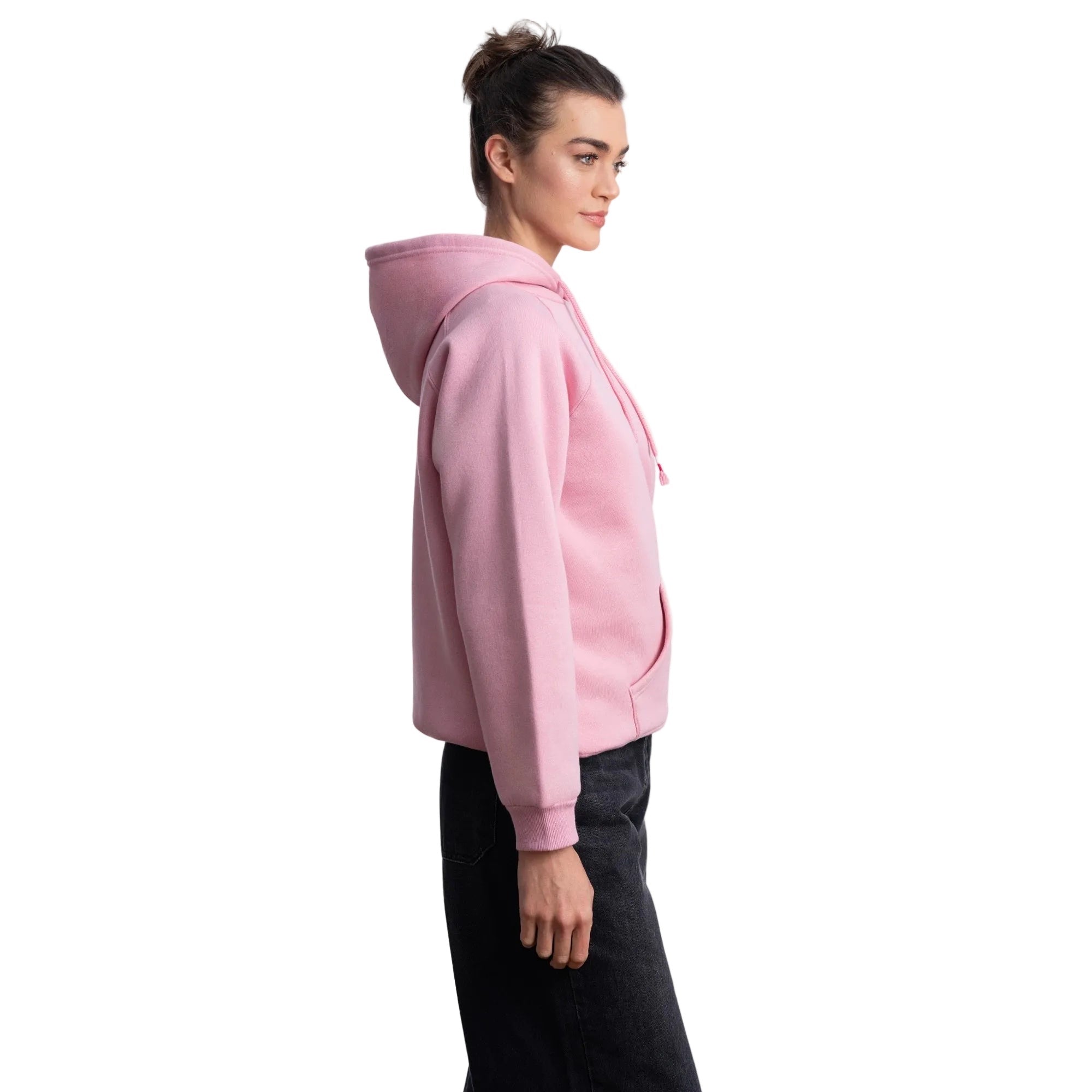Kadın Pembe Kapüşonlu Salaş Hoodie Sweatshirt - 2