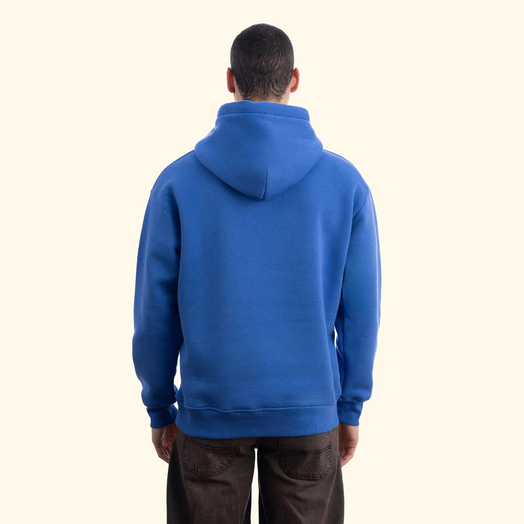 Erkek İndigo Kapüşonlu Kanguru Cepli Basic Sweatshirt Hoodie - 4