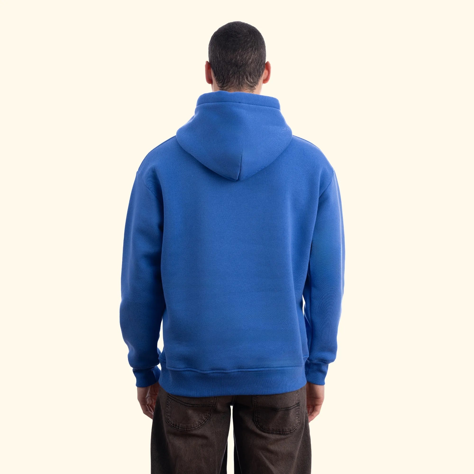 Erkek İndigo Kapüşonlu Kanguru Cepli Basic Sweatshirt Hoodie - 4