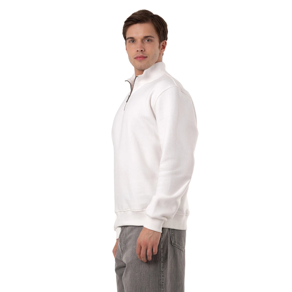 Erkek Ekru Yarım Fermuarlı Yakalı Rahat Kalıp Sweatshirt - 4