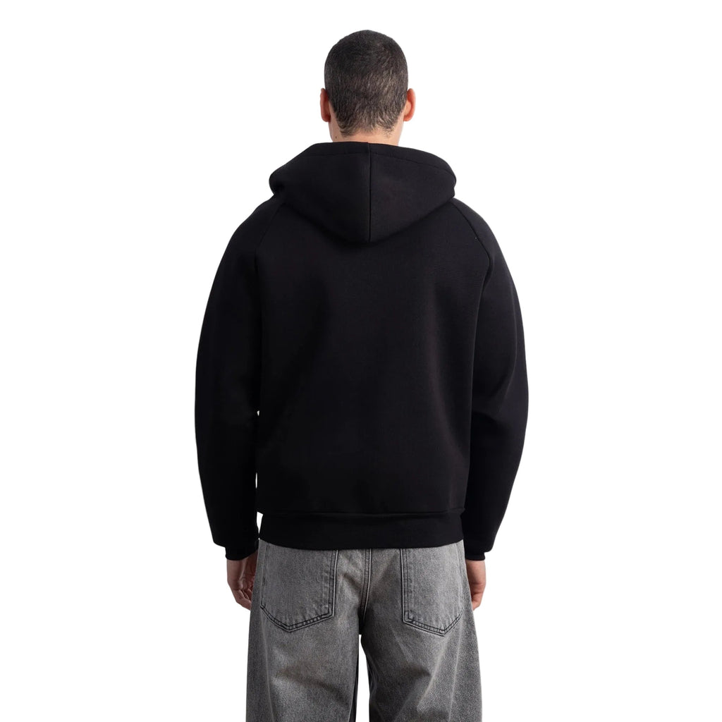Erkek Siyah Su İtici Kapüşonlu Flok Sweatshirt Ceket - 4