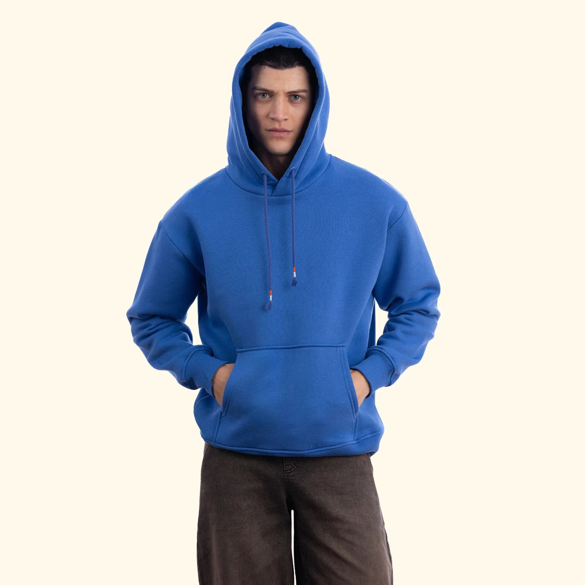 Erkek Kapüşonlu Kanguru Cepli Basic Sweatshirt Hoodie - İndigo