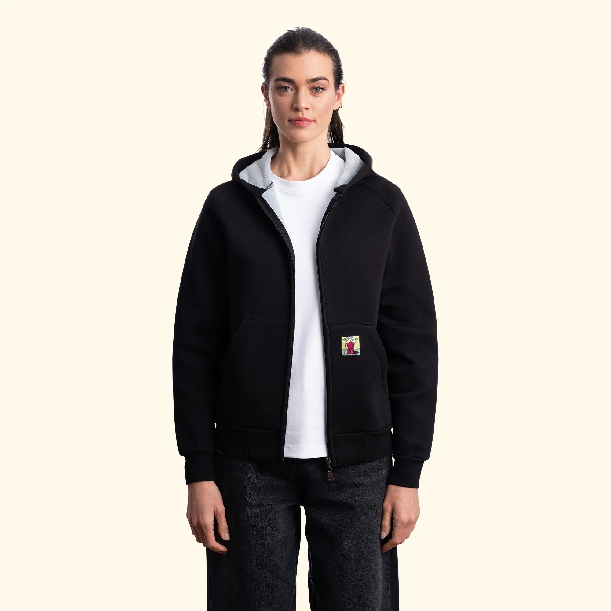 Kadın Siyah Su İtici Flok Kapüşonlu Sweatshirt Ceket - 6