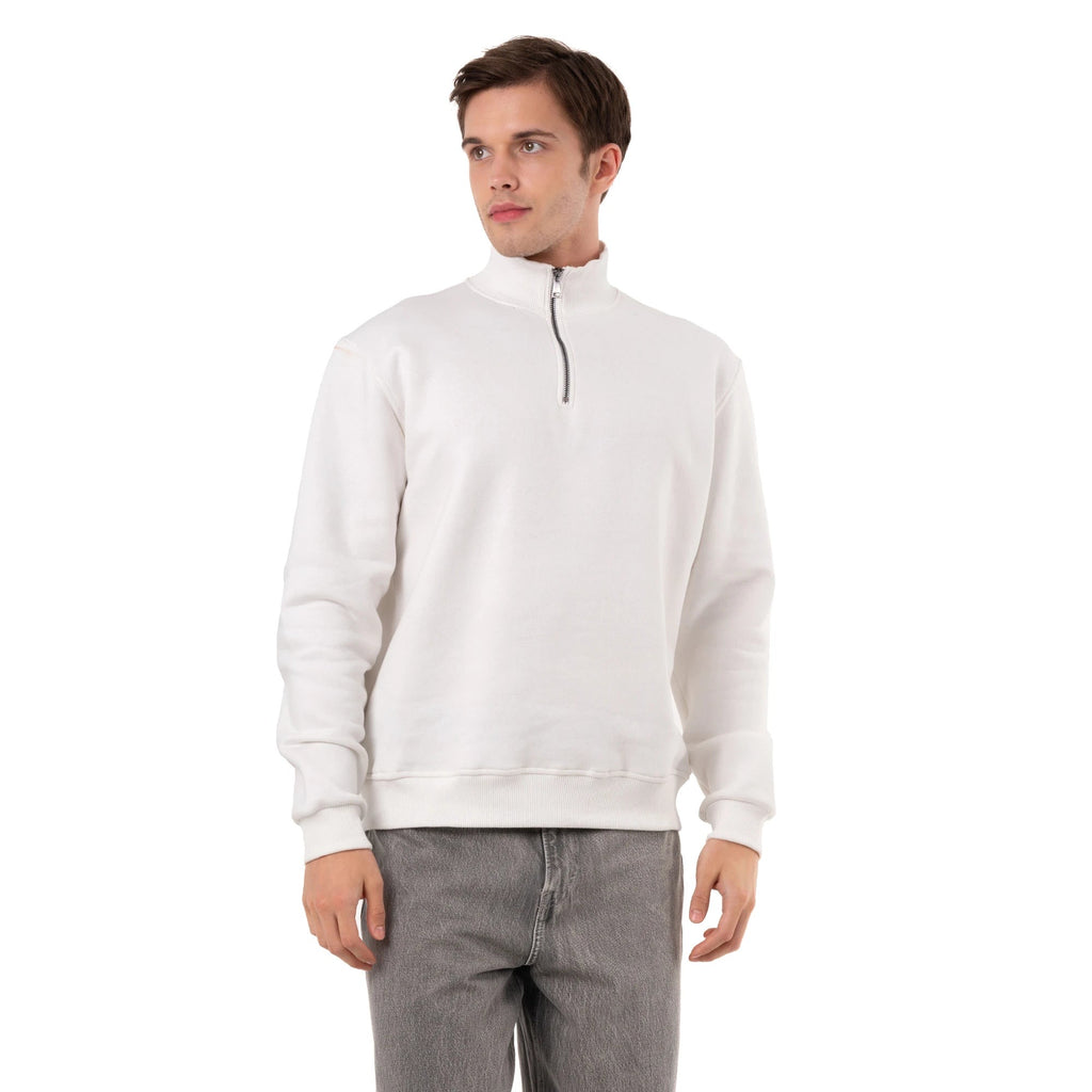 Erkek Ekru Yarım Fermuarlı Yakalı Rahat Kalıp Sweatshirt - 5