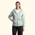 Kadın Mint Su İtici Flok Kapüşonlu Sweatshirt Ceket
