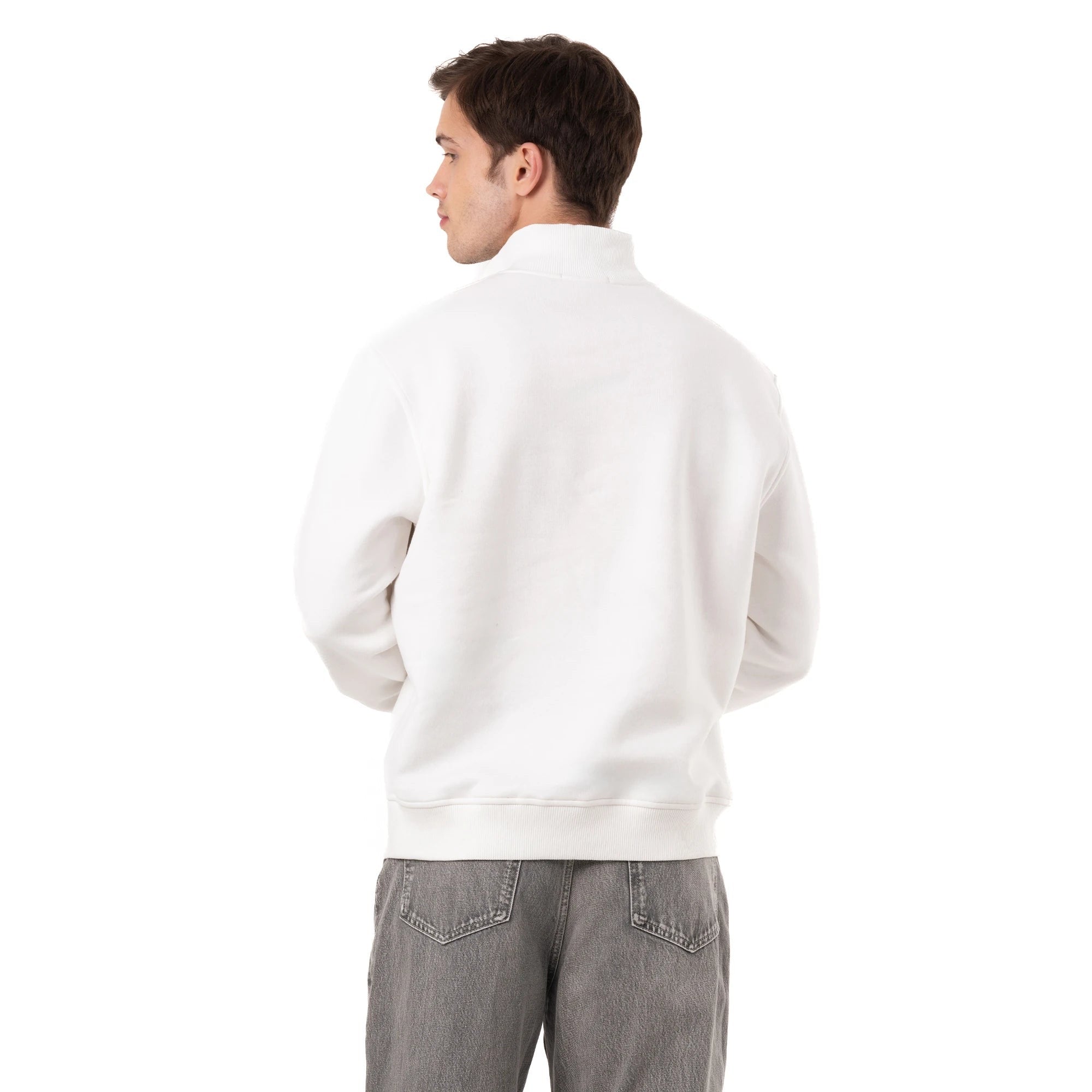 Erkek Ekru Yarım Fermuarlı Yakalı Rahat Kalıp Sweatshirt - 6