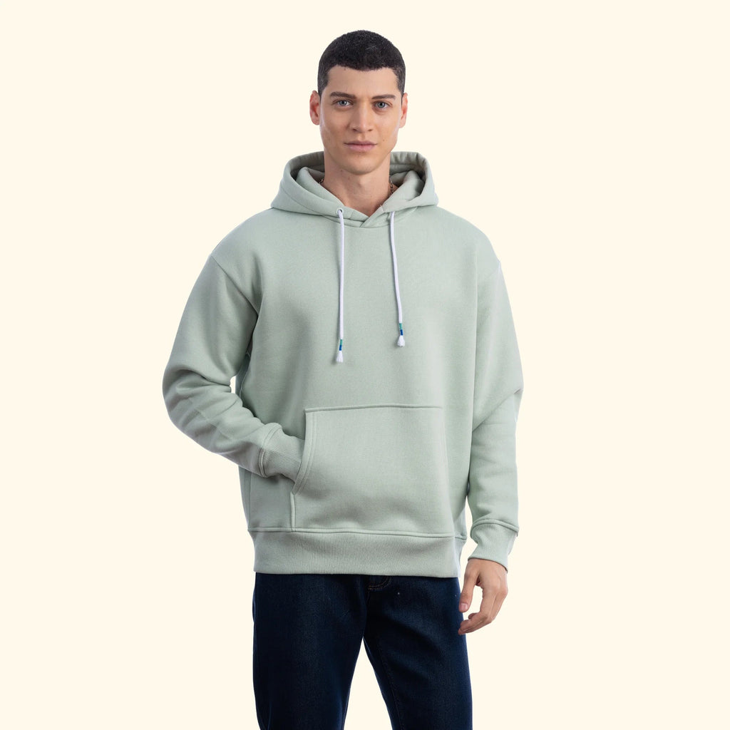 Erkek Su Yeşili Kapüşonlu Kanguru Cepli Basic Sweatshirt Hoodie - 2
