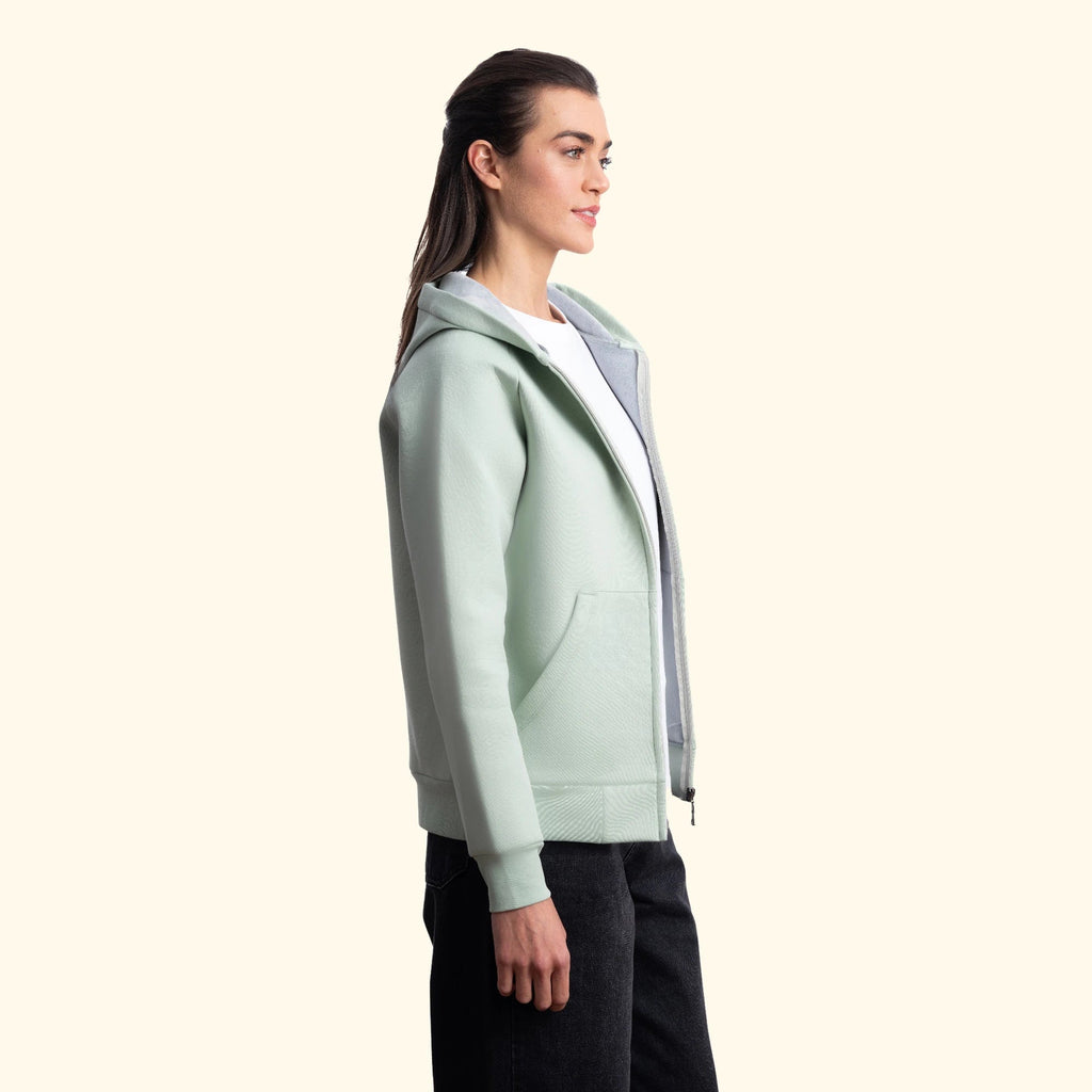 Kadın Mint Su İtici Flok Kapüşonlu Sweatshirt Ceket - 2