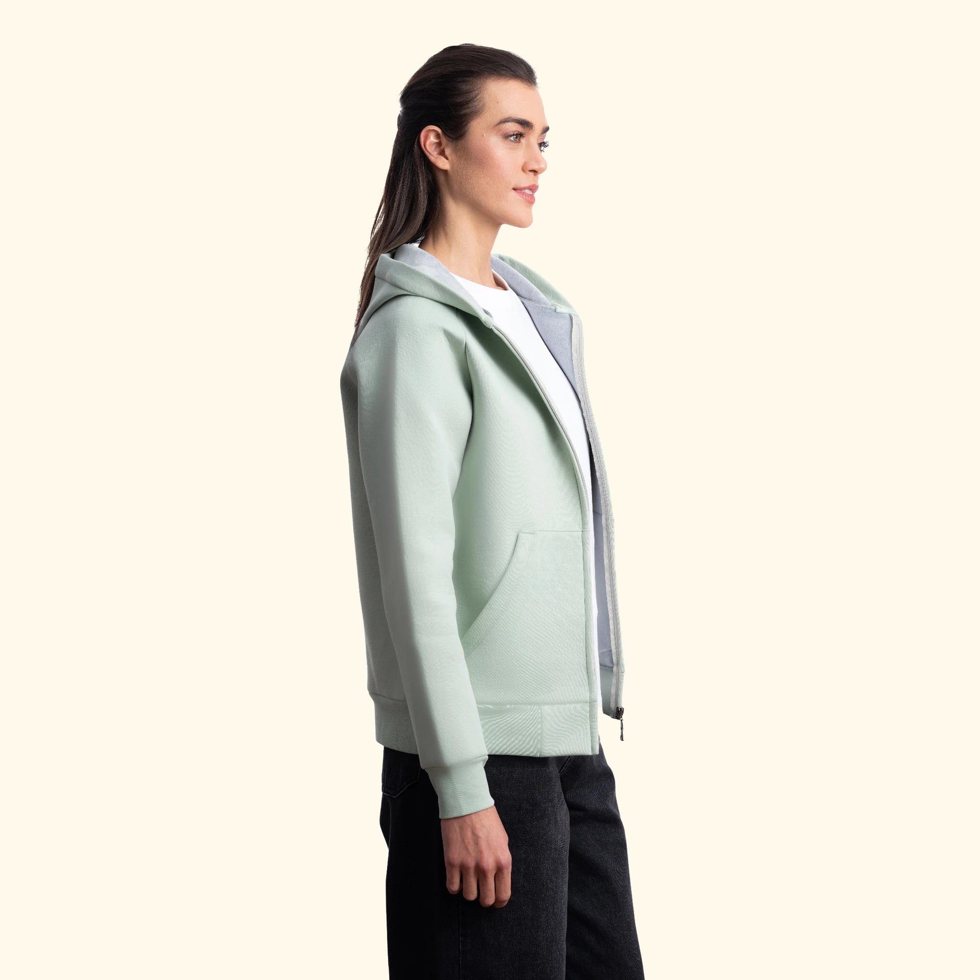 Kadın Mint Su İtici Flok Kapüşonlu Sweatshirt Ceket - 2