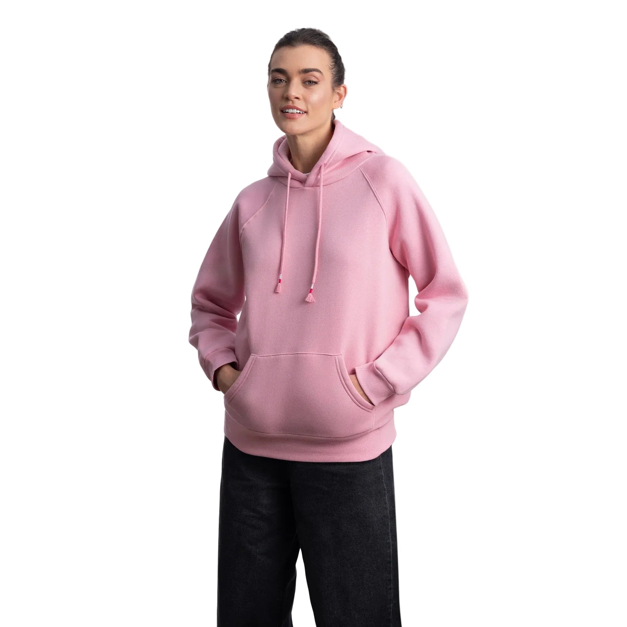 Kadın Pembe Kapüşonlu Salaş Hoodie Sweatshirt - 5