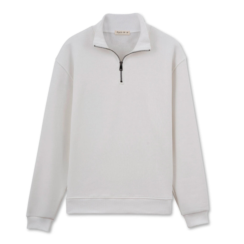 Erkek Ekru Yarım Fermuarlı Yakalı Rahat Kalıp Sweatshirt - 7