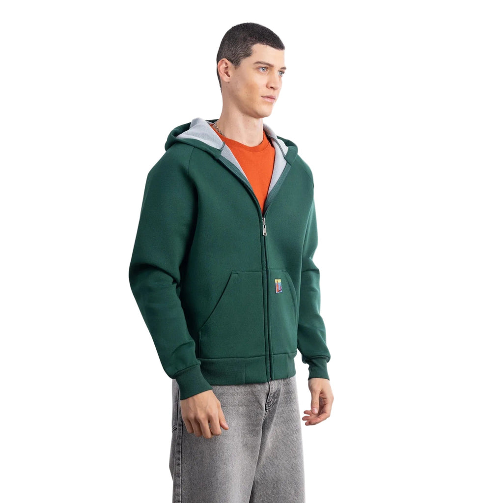 Erkek Yeşil Su İtici Kapüşonlu Flok Sweatshirt Ceket - 2