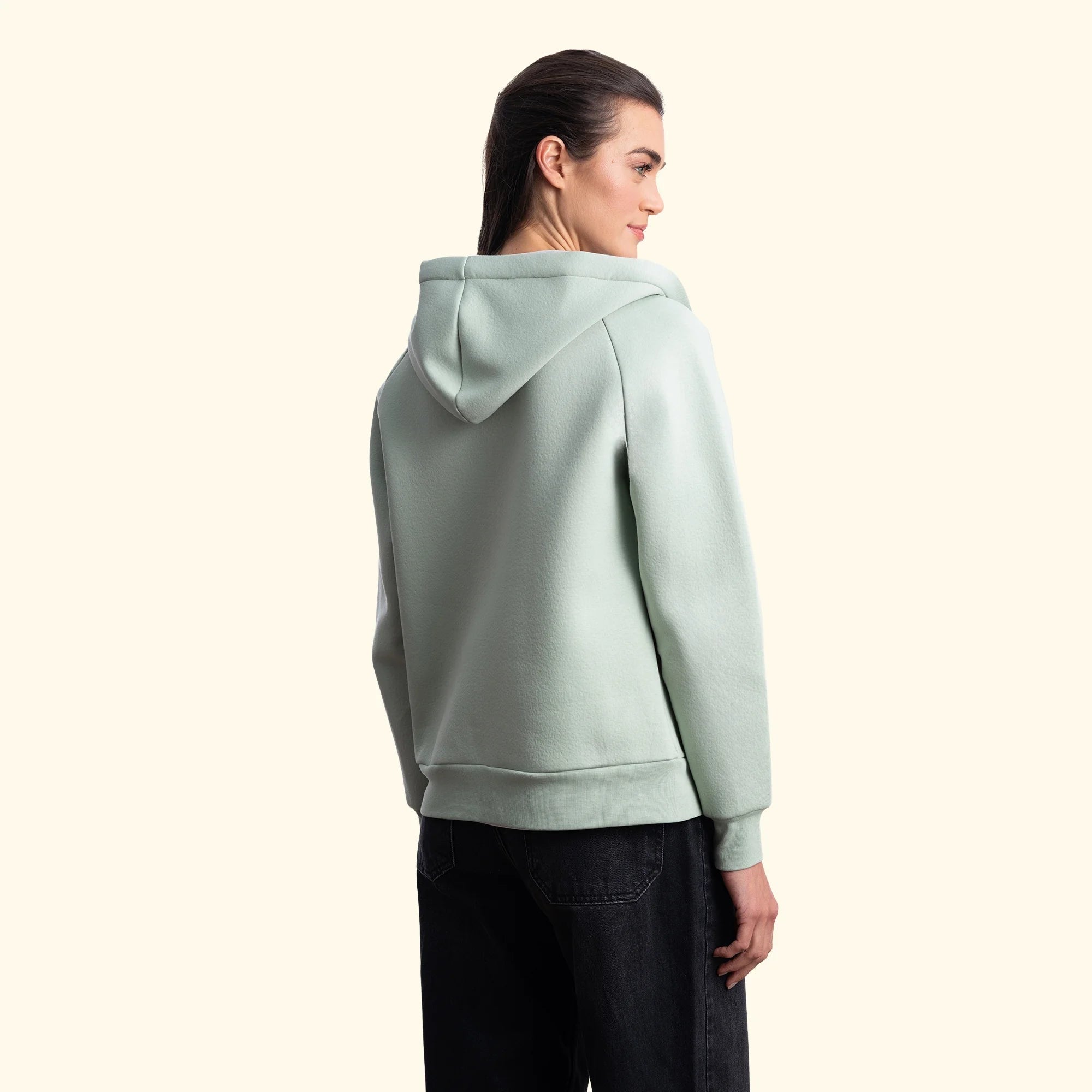 Kadın Mint Su İtici Flok Kapüşonlu Sweatshirt Ceket - 3