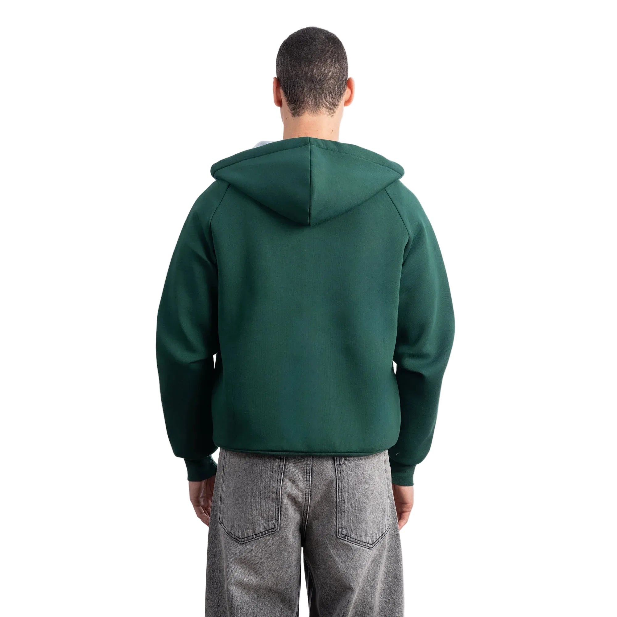 Erkek Yeşil Su İtici Kapüşonlu Flok Sweatshirt Ceket - 3