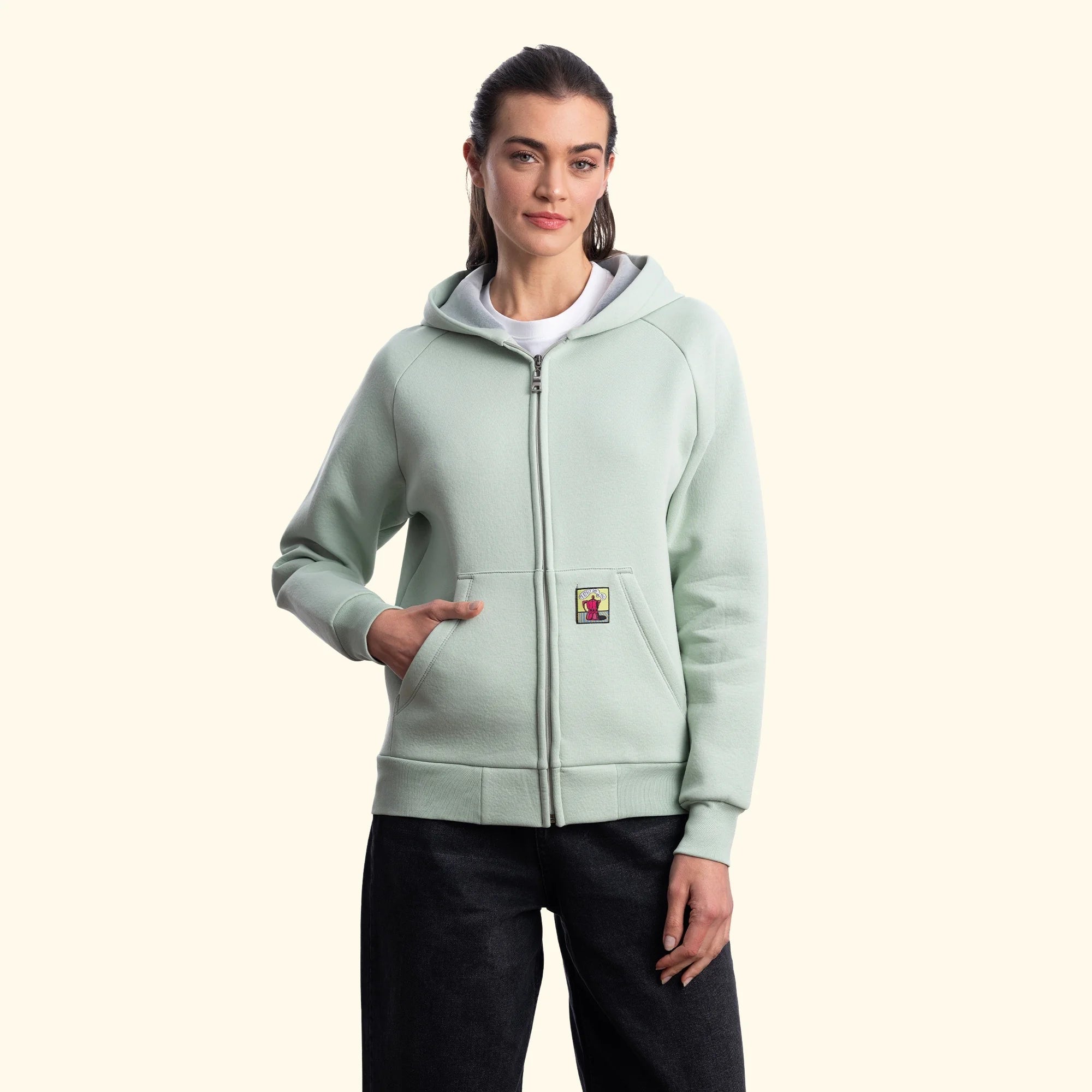 Kadın Mint Su İtici Flok Kapüşonlu Sweatshirt Ceket - 4