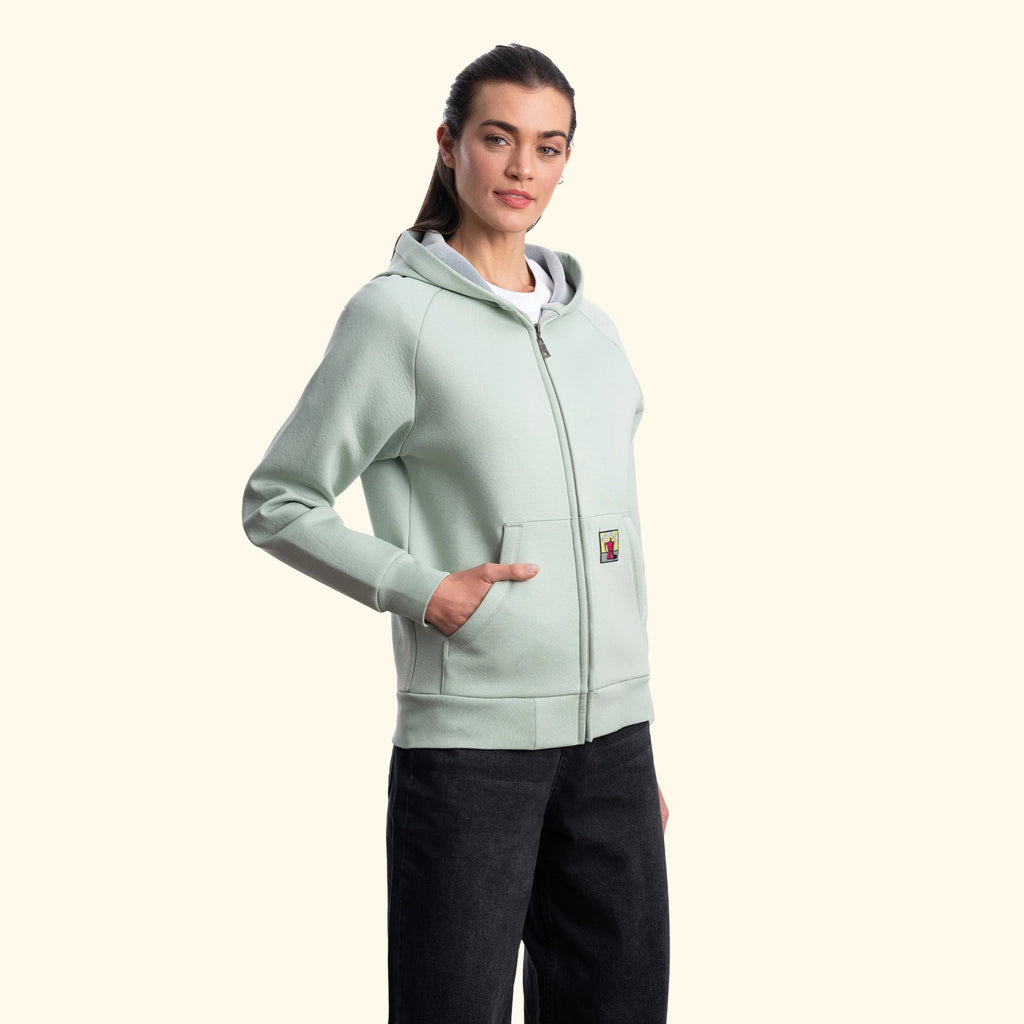 Kadın Mint Su İtici Flok Kapüşonlu Sweatshirt Ceket - 5