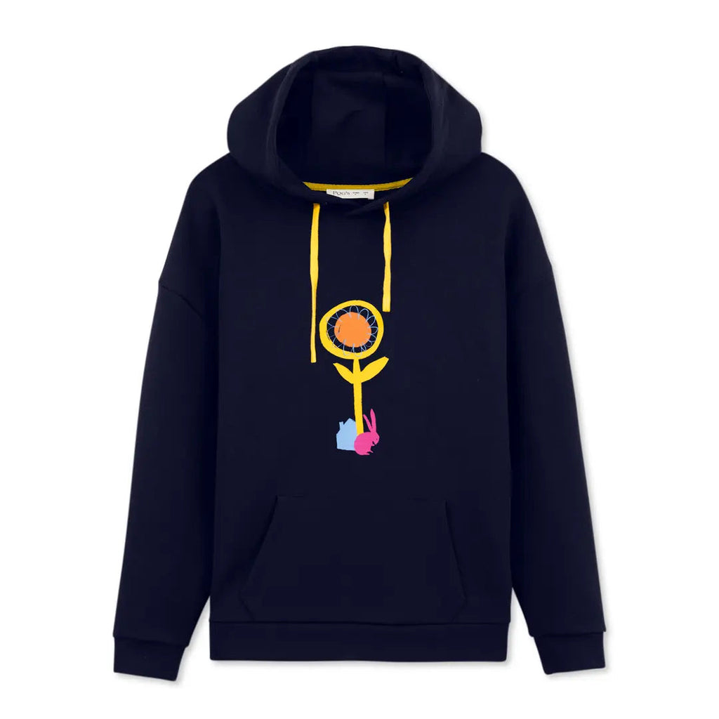 Erkek Lacivert Rabbit Baskılı Kapüşonlu %100 Pamuk Sweatshirt - 2