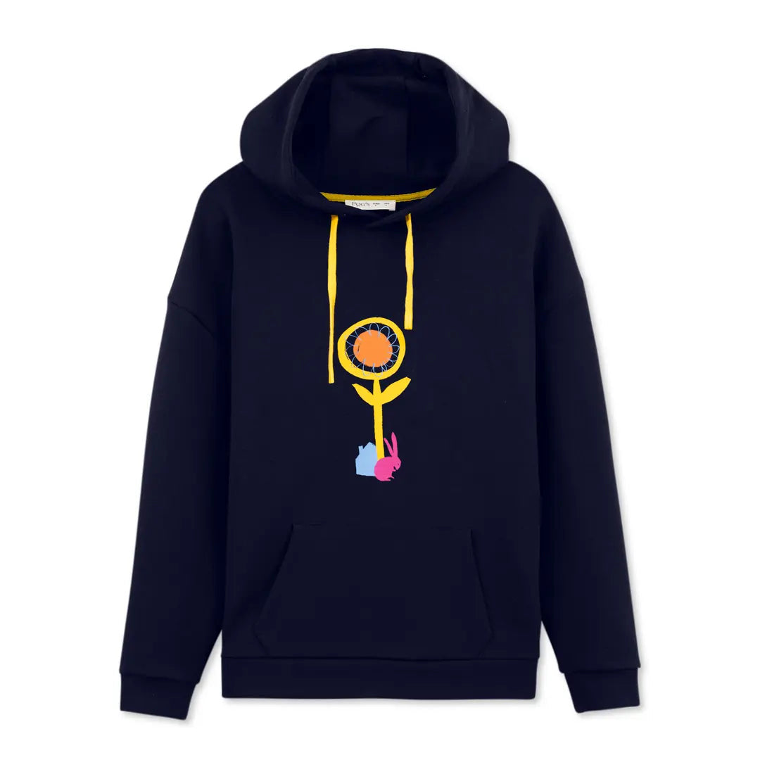 Erkek Lacivert Rabbit Baskılı Kapüşonlu %100 Pamuk Sweatshirt - 2