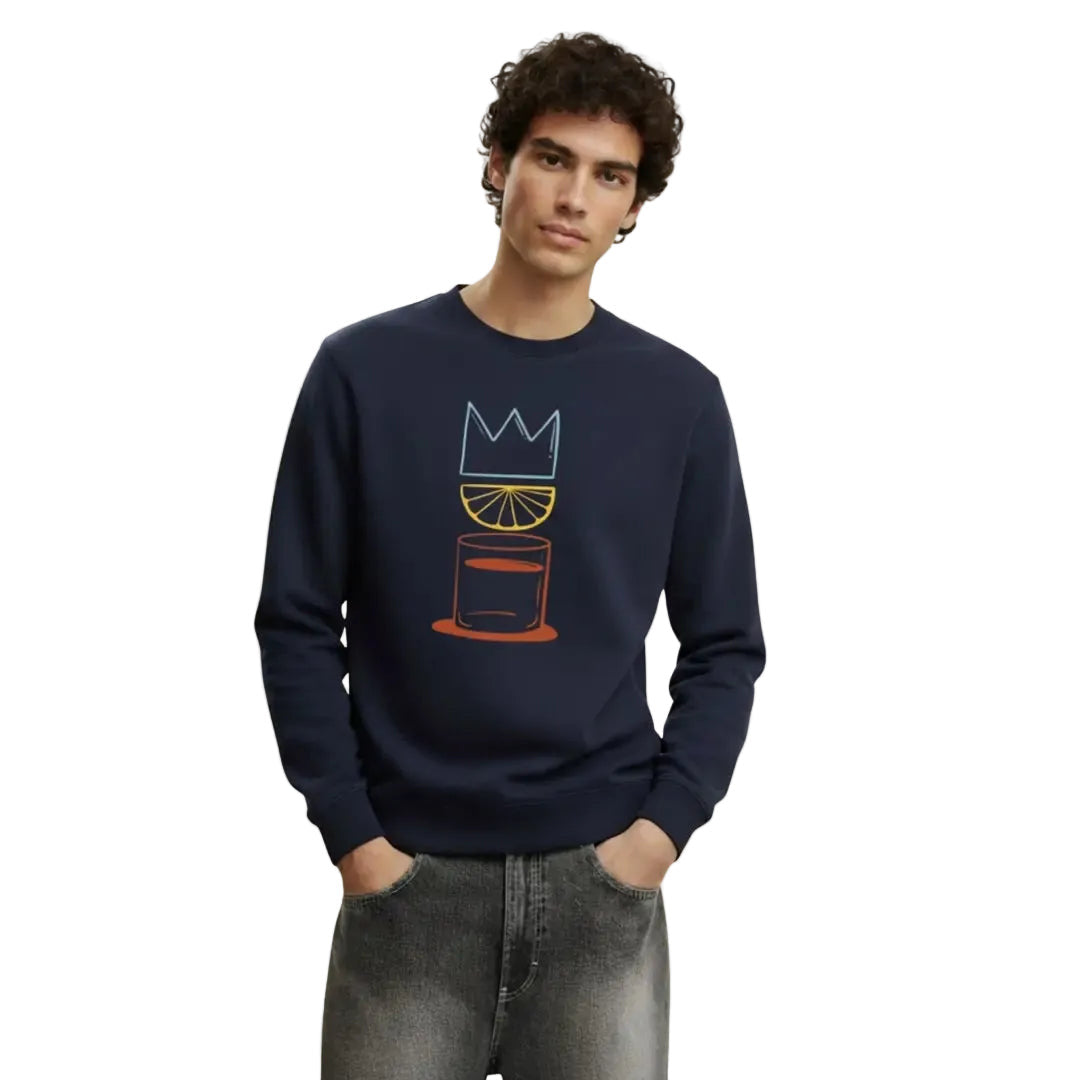Erkek Lacivert Lemora Baskılı Regular Fit Sweatshirt - 2