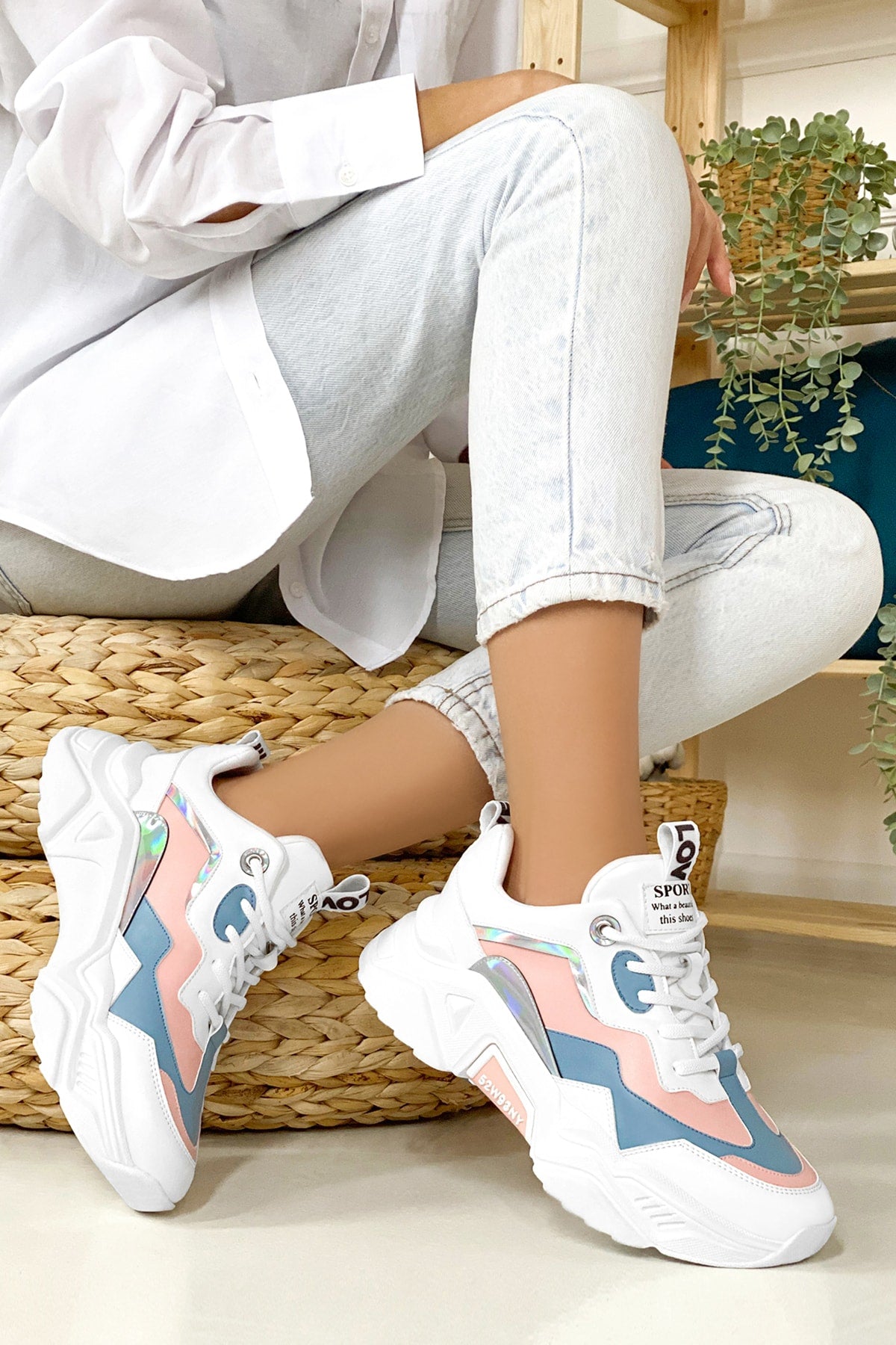 Kadın Mavi Beyaz Sneaker