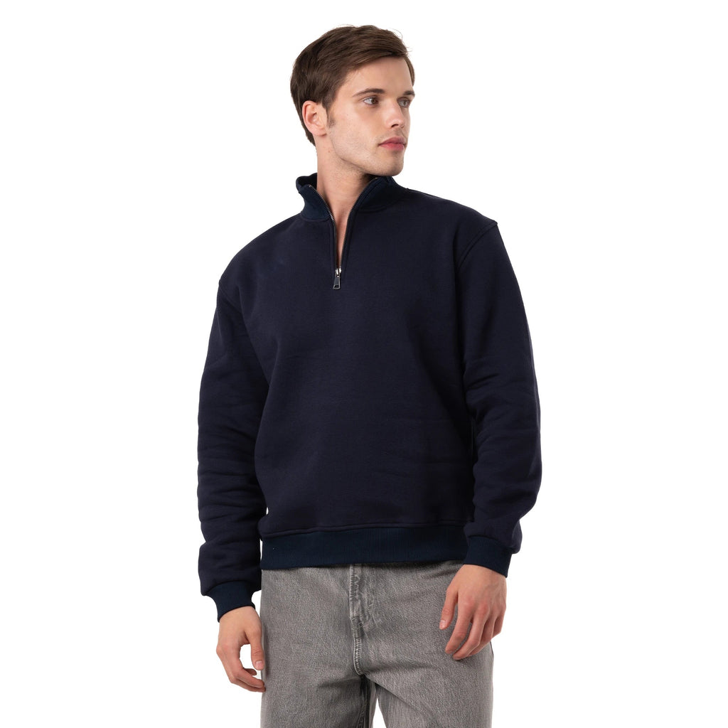 Erkek Lacivert Yarım Fermuarlı Yakalı Rahat Kalıp Sweatshirt - 2