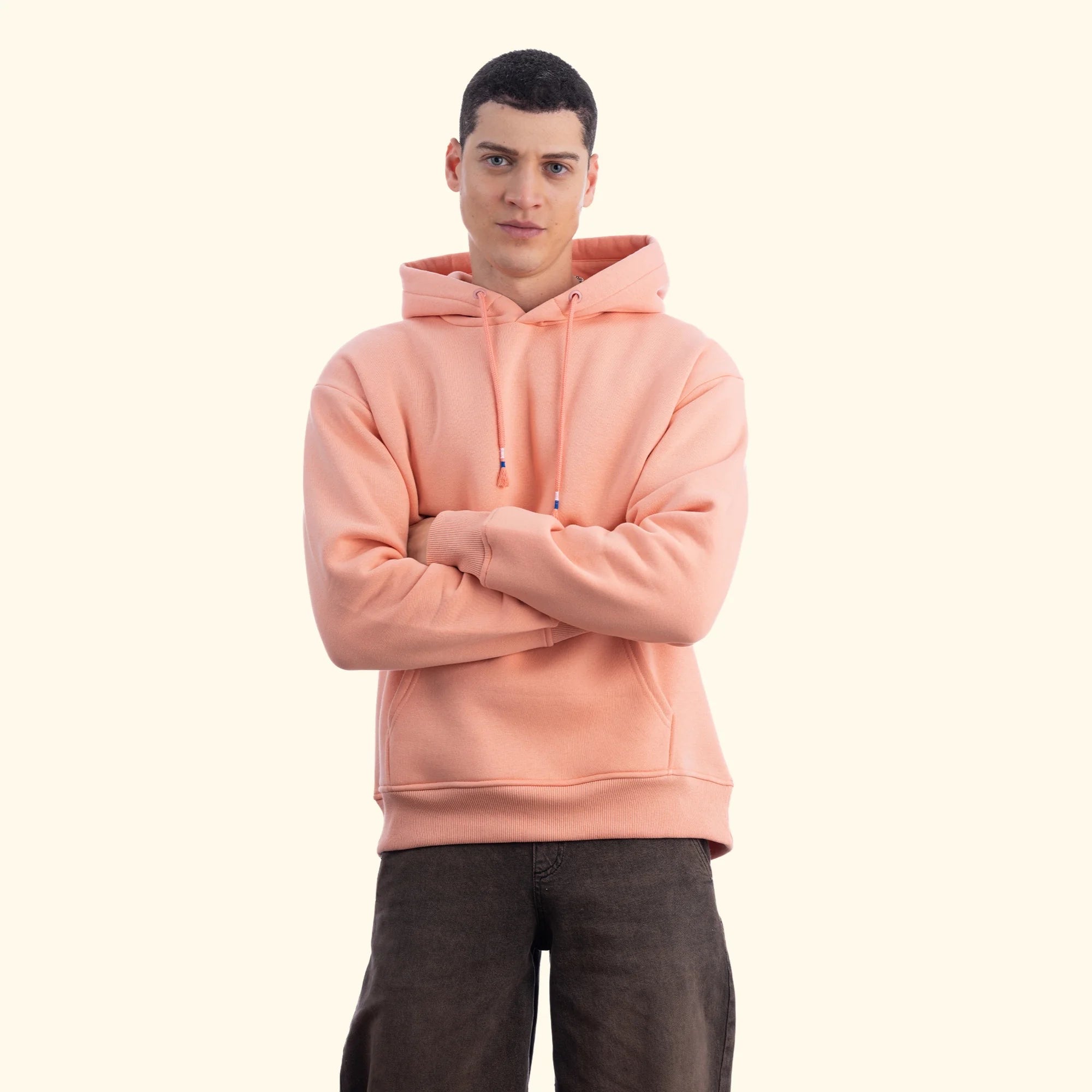 Erkek Somon Kapüşonlu Kanguru Cepli Basic Sweatshirt Hoodie