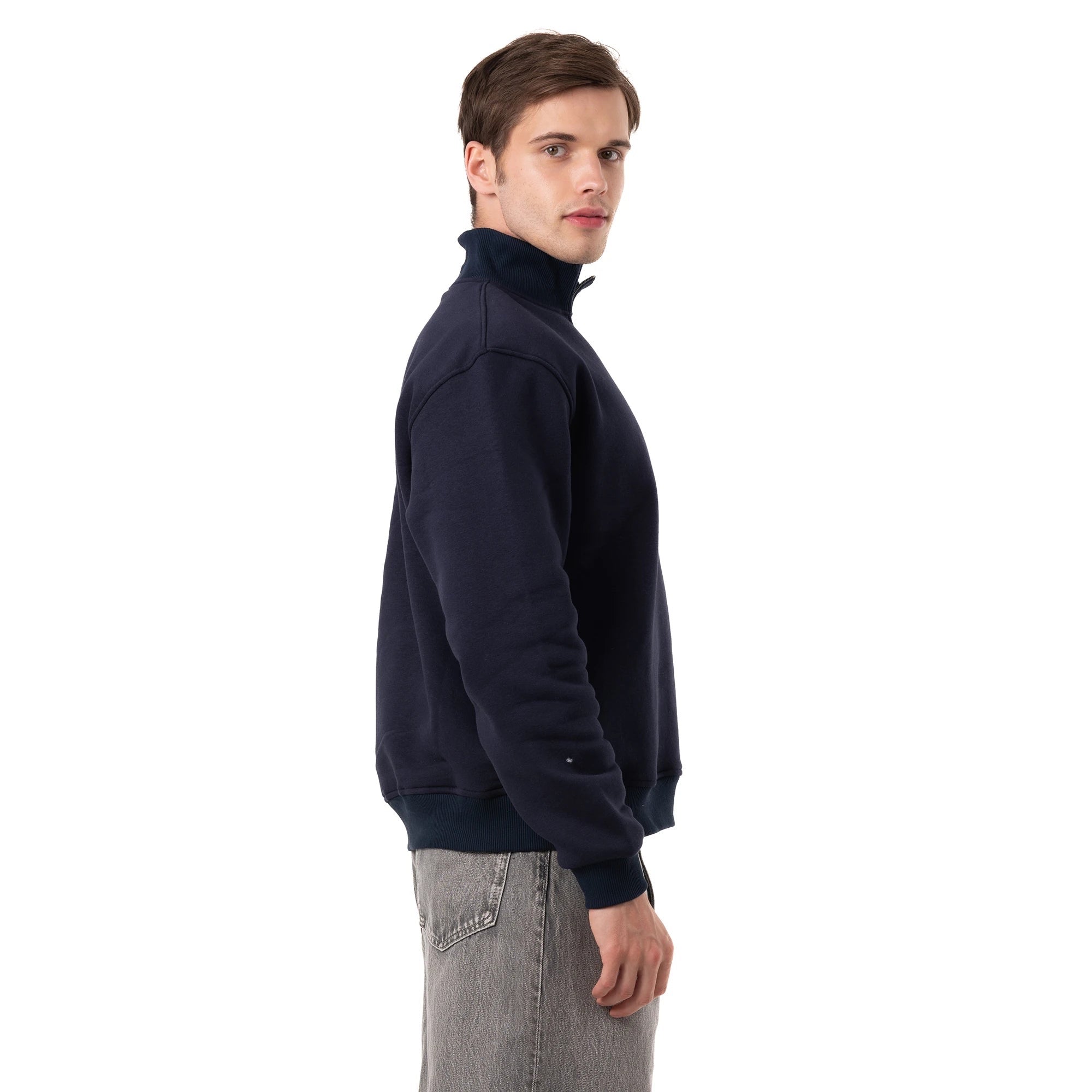 Erkek Lacivert Yarım Fermuarlı Yakalı Rahat Kalıp Sweatshirt - 3