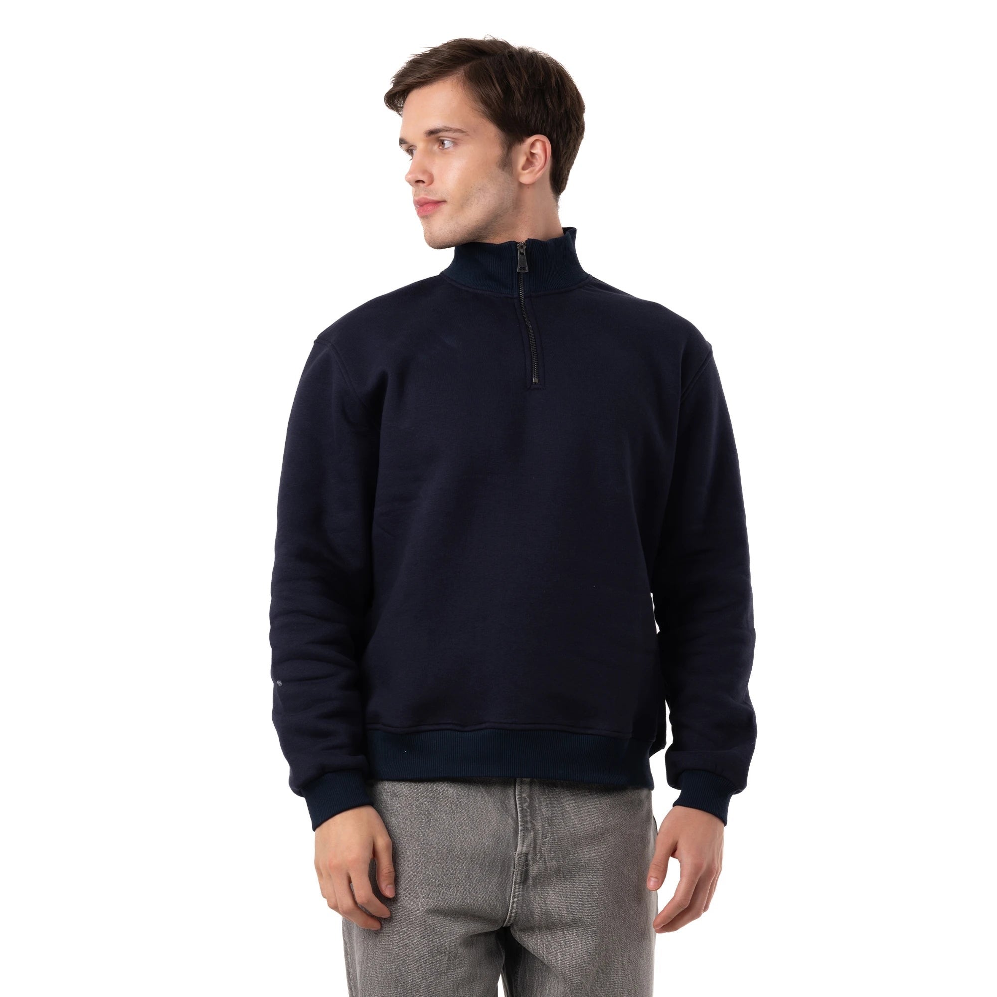Erkek Lacivert Yarım Fermuarlı Yakalı Rahat Kalıp Sweatshirt - 4