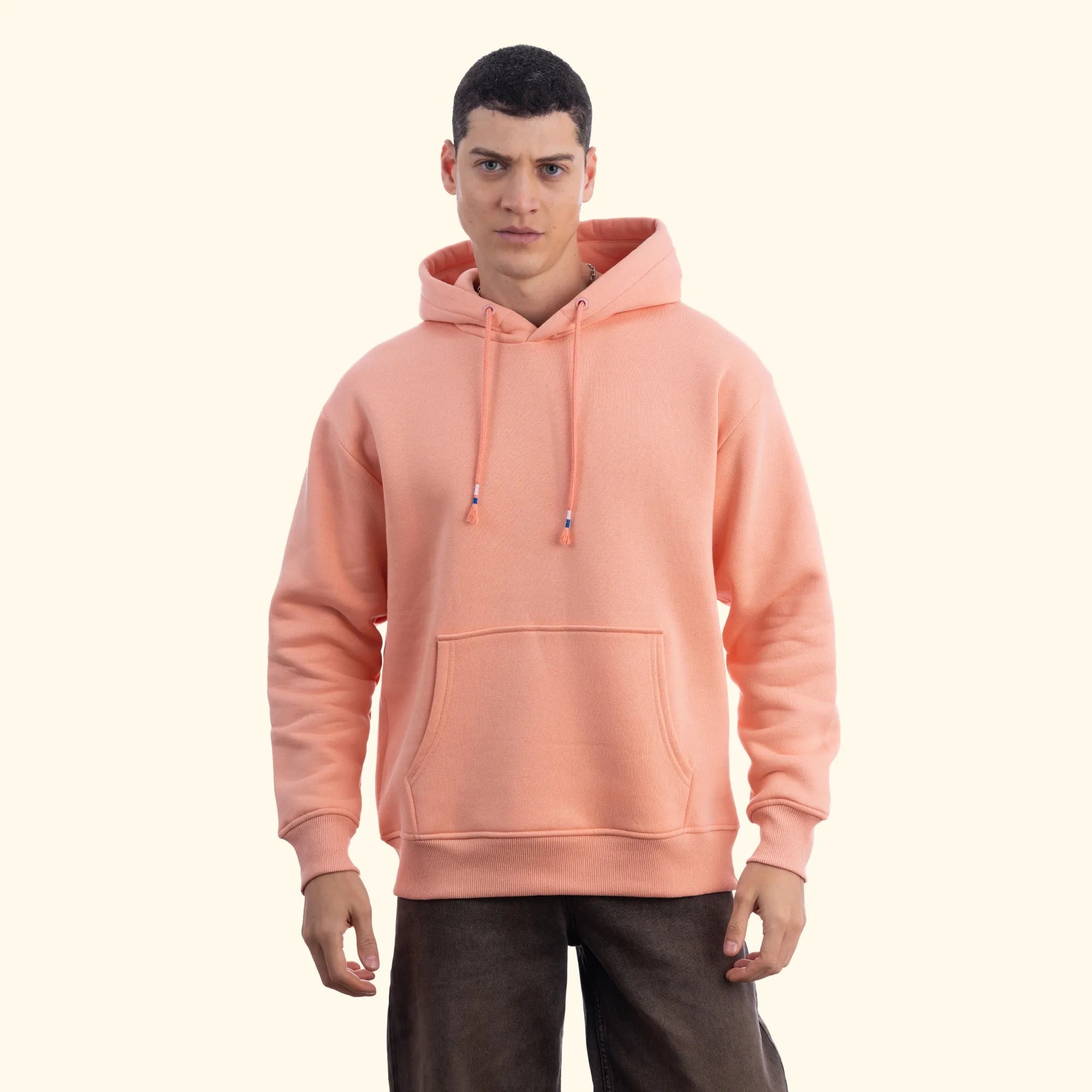 Erkek Somon Kapüşonlu Kanguru Cepli Basic Sweatshirt Hoodie - 3