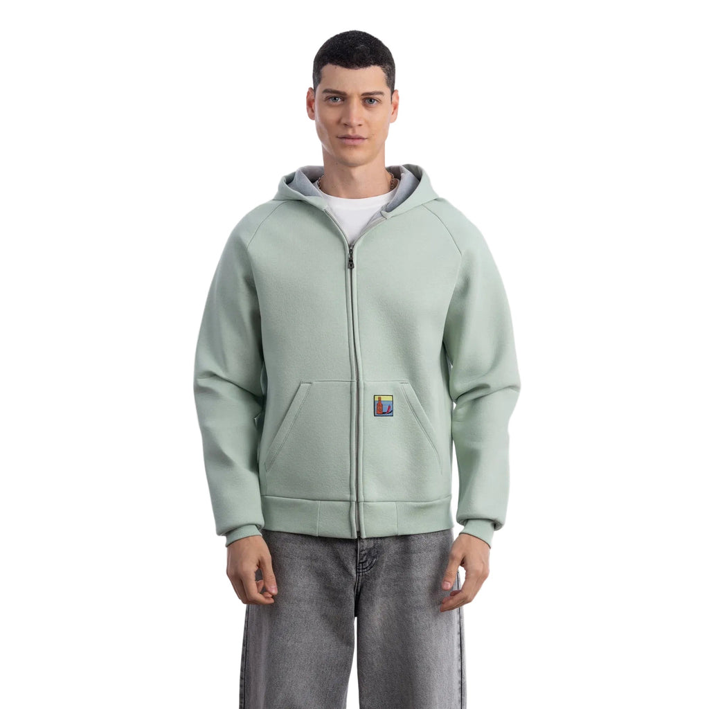 Erkek Mint Su İtici Kapüşonlu Flok Sweatshirt Ceket - 2