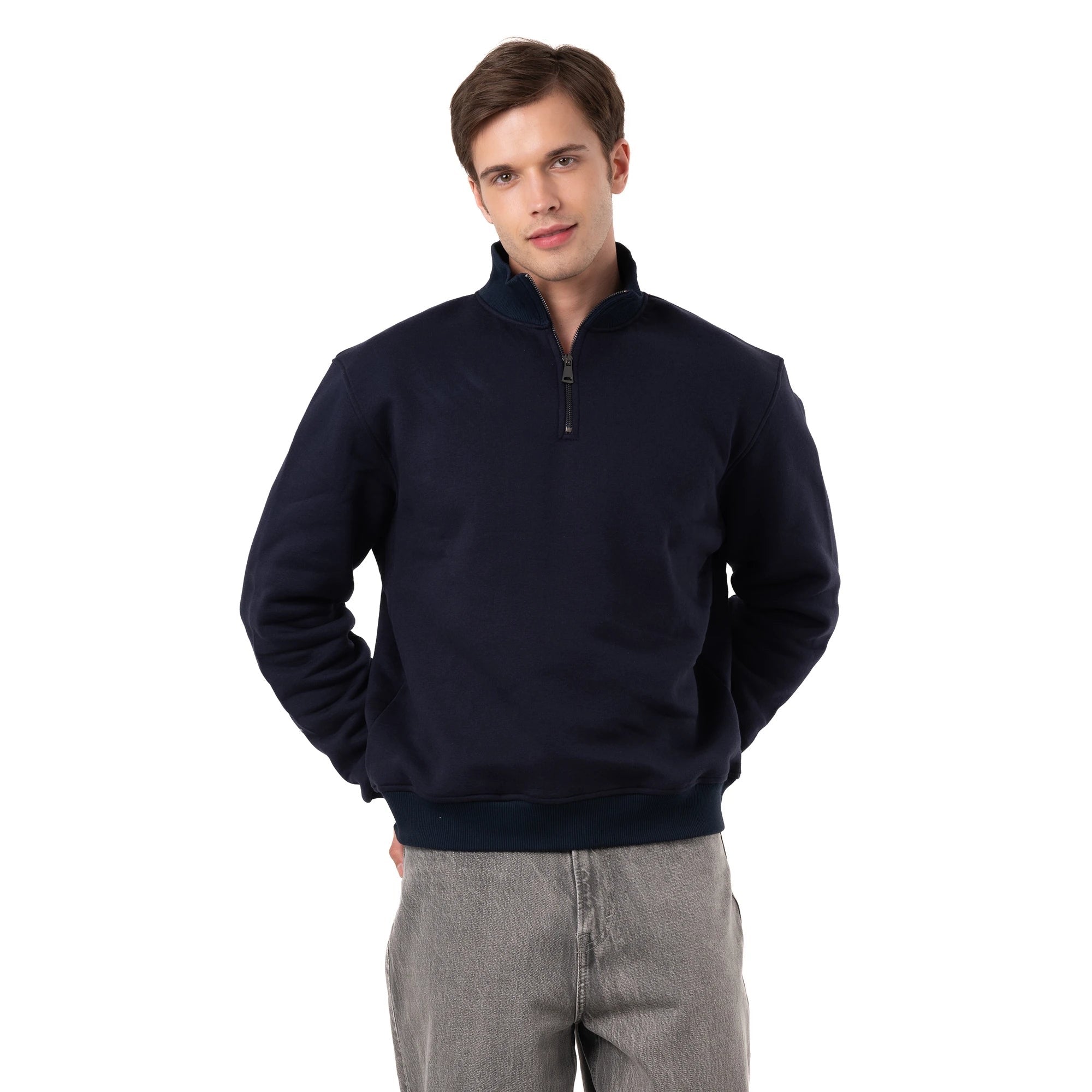 Erkek Lacivert Yarım Fermuarlı Yakalı Rahat Kalıp Sweatshirt - 6