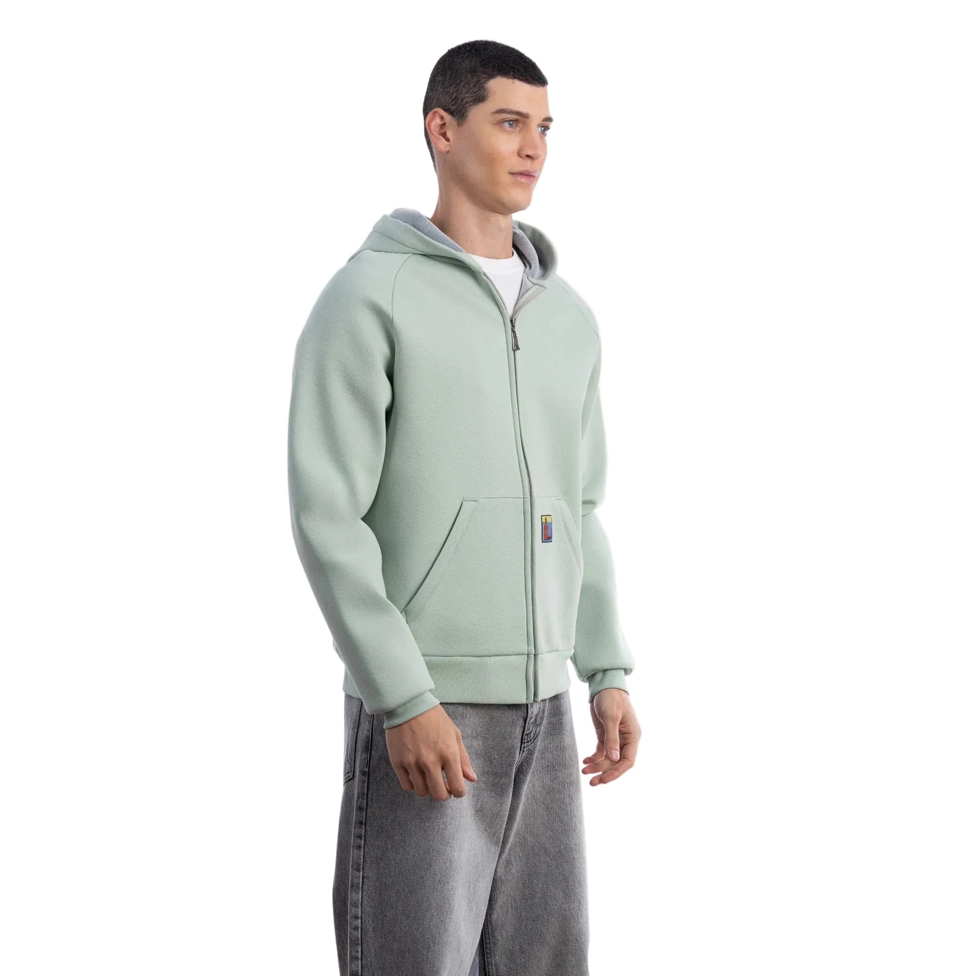 Erkek Mint Su İtici Kapüşonlu Flok Sweatshirt Ceket - 4
