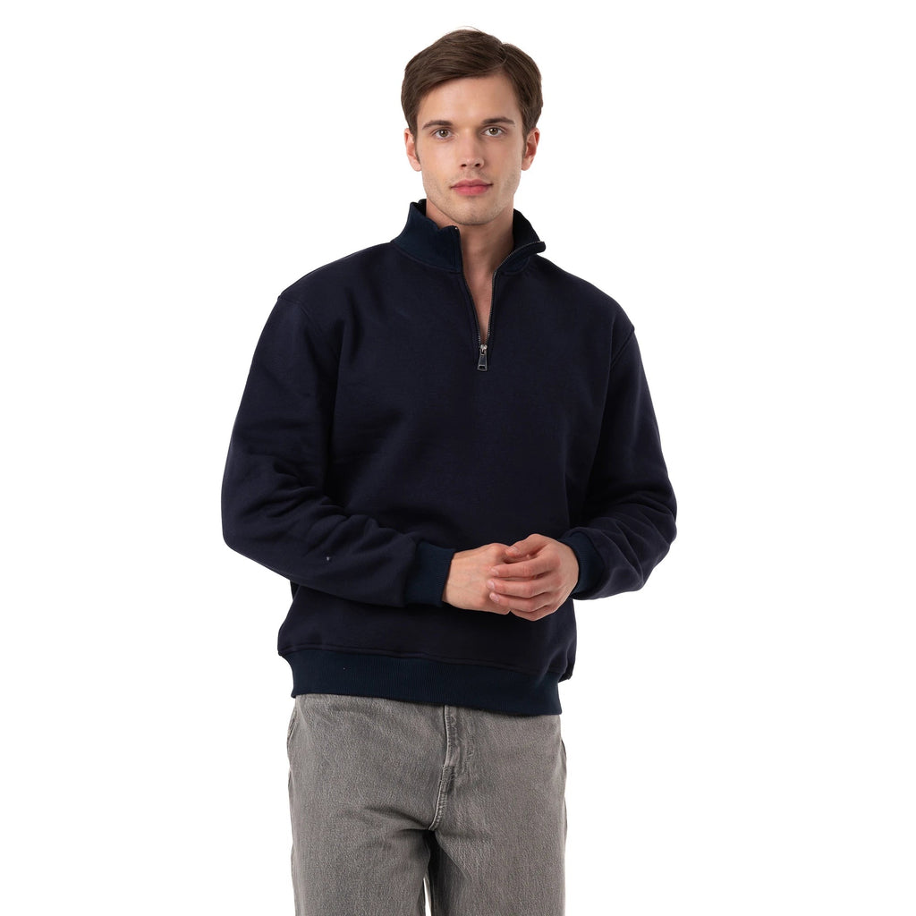Erkek Lacivert Yarım Fermuarlı Yakalı Rahat Kalıp Sweatshirt - 7