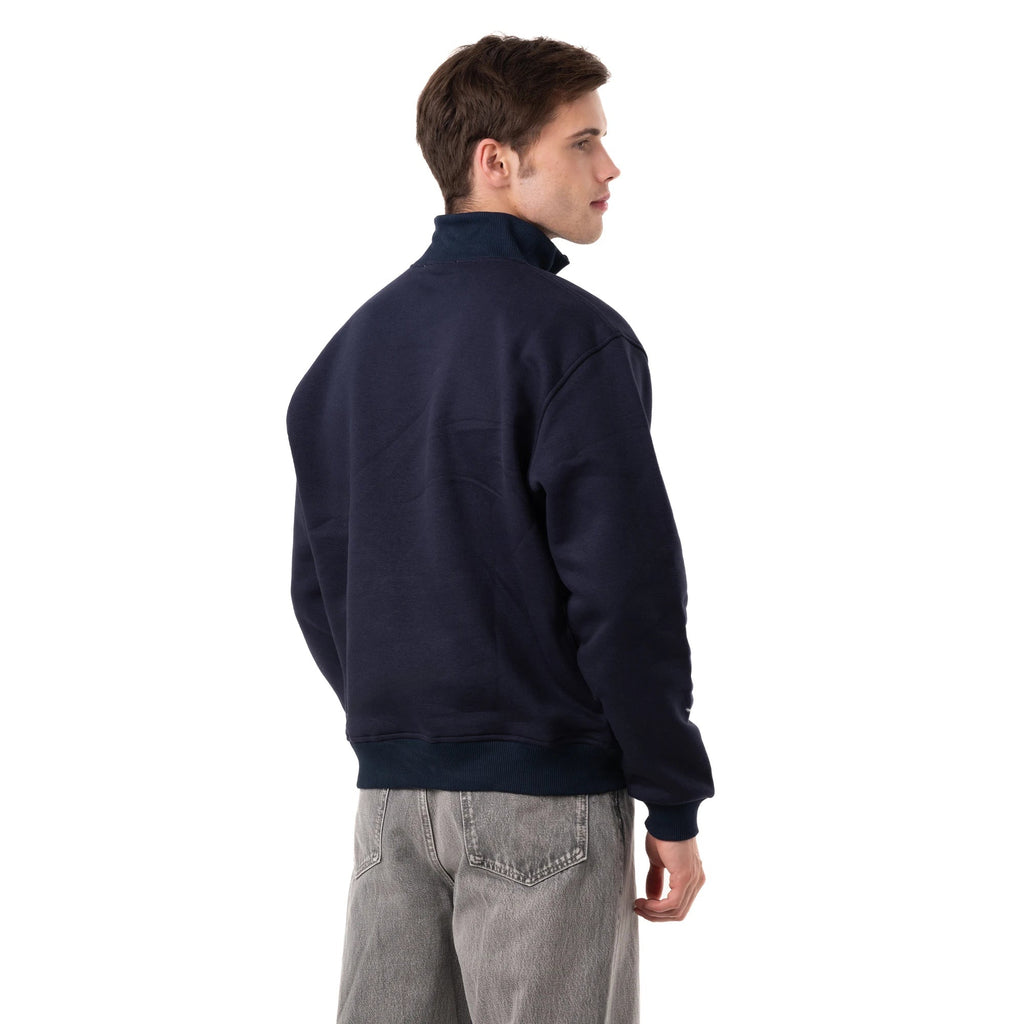Erkek Lacivert Yarım Fermuarlı Yakalı Rahat Kalıp Sweatshirt - 8