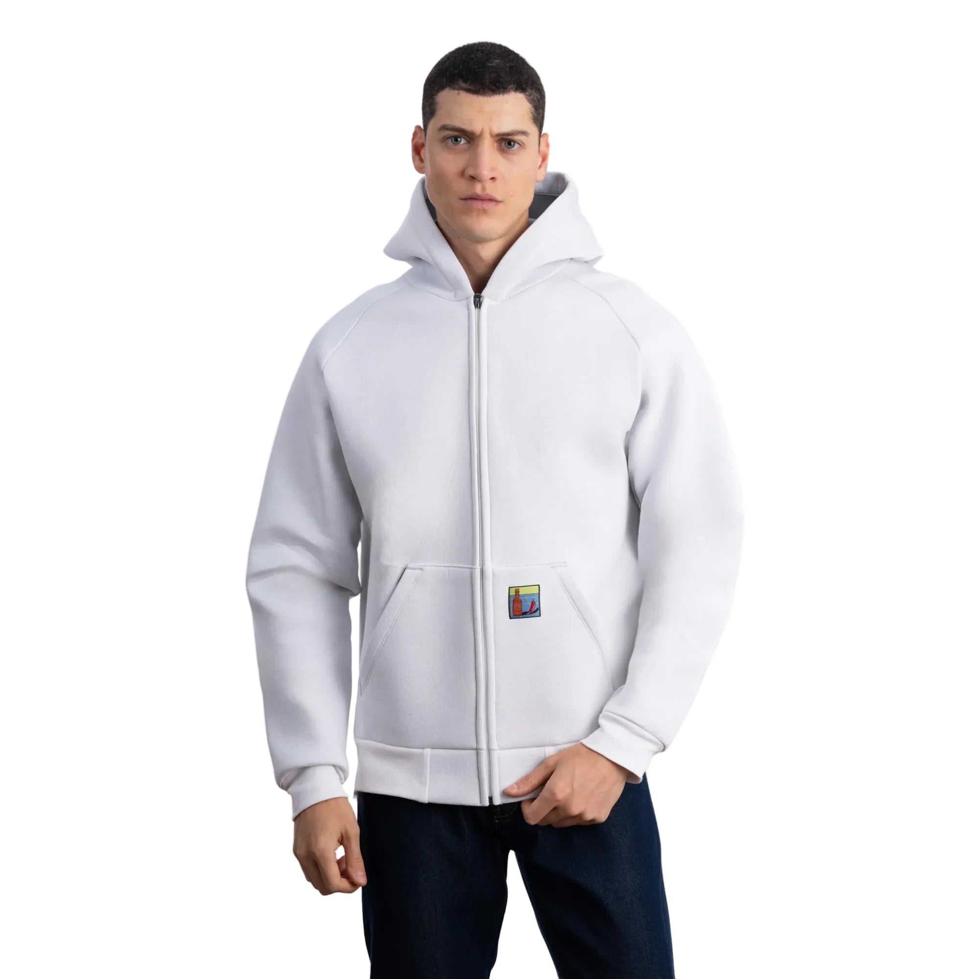 Erkek Ekru Su İtici Kapüşonlu Flok Sweatshirt Ceket