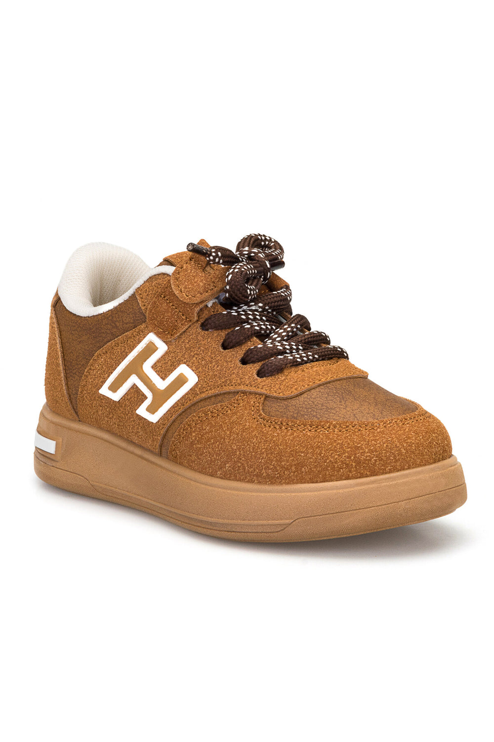 Kids DS Opera Bej Gümüş Çocuk Sneaker Günlük Spor Bağcıklı Ayakkabı — Taba Kahve
