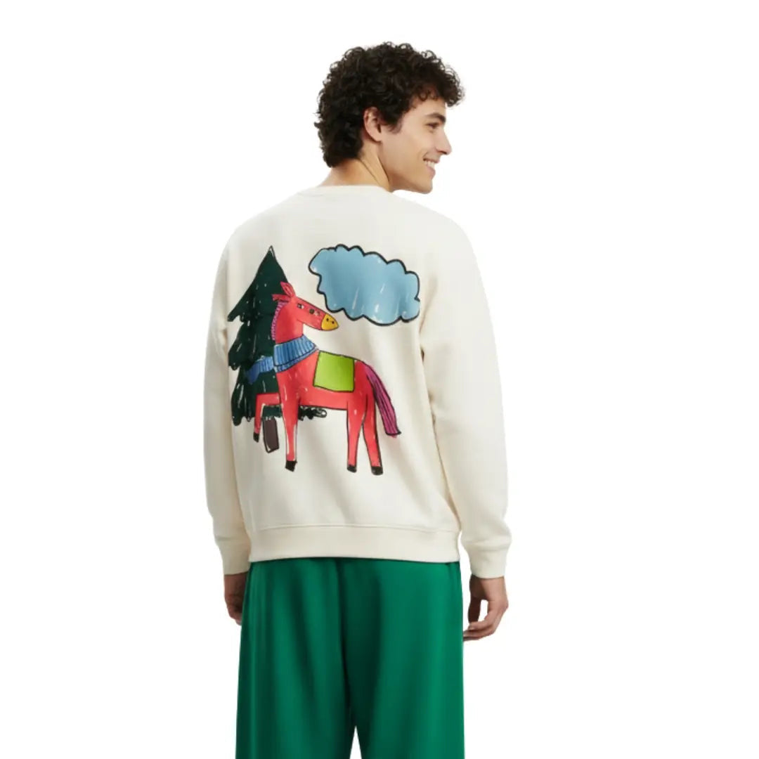 Erkek Ekru The Horse Baskılı Regular Fit Sweatshirt - 3