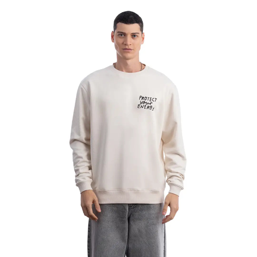 Erkek Ekru Protect Emprime Baskılı Oversize Sweatshirt - 3