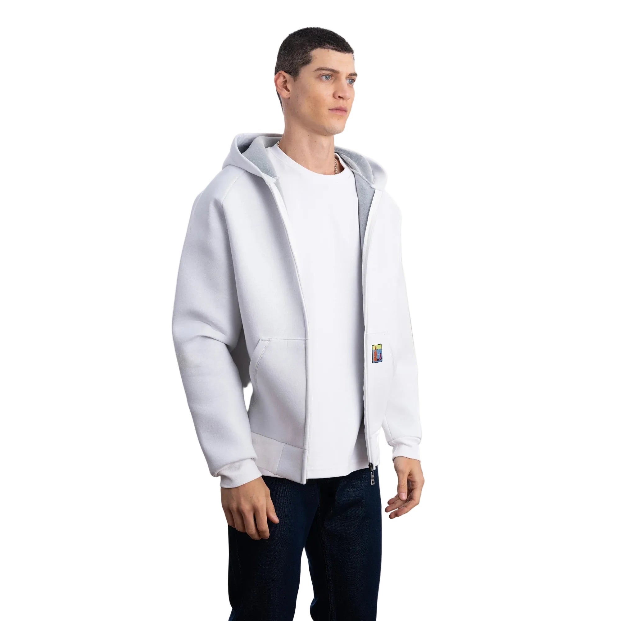 Erkek Ekru Su İtici Kapüşonlu Flok Sweatshirt Ceket - 6
