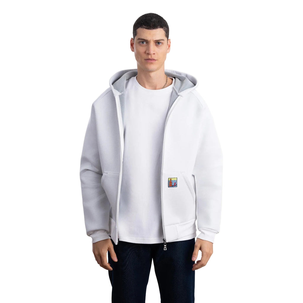 Erkek Ekru Su İtici Kapüşonlu Flok Sweatshirt Ceket - 7