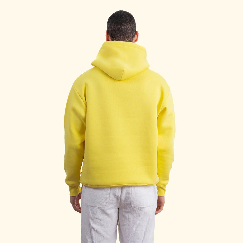 Erkek Sarı Kapüşonlu Kanguru Cepli Basic Sweatshirt Hoodie - 3