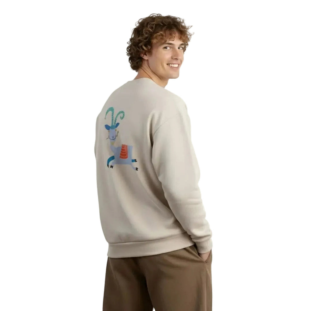 Erkek Ekru Goat Baskılı Oversize Sweatshirt - 4