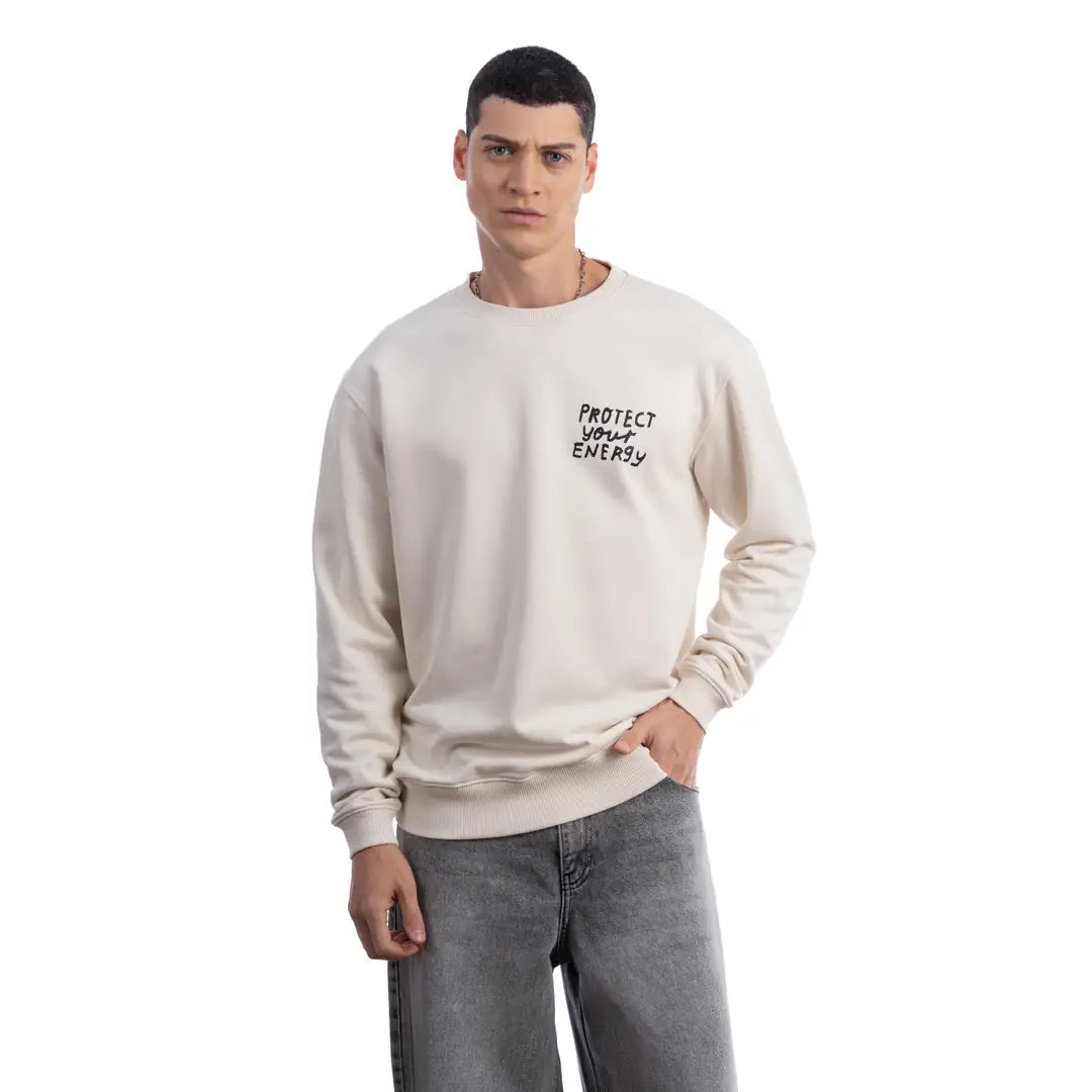 Erkek Ekru Protect Emprime Baskılı Oversize Sweatshirt - 4