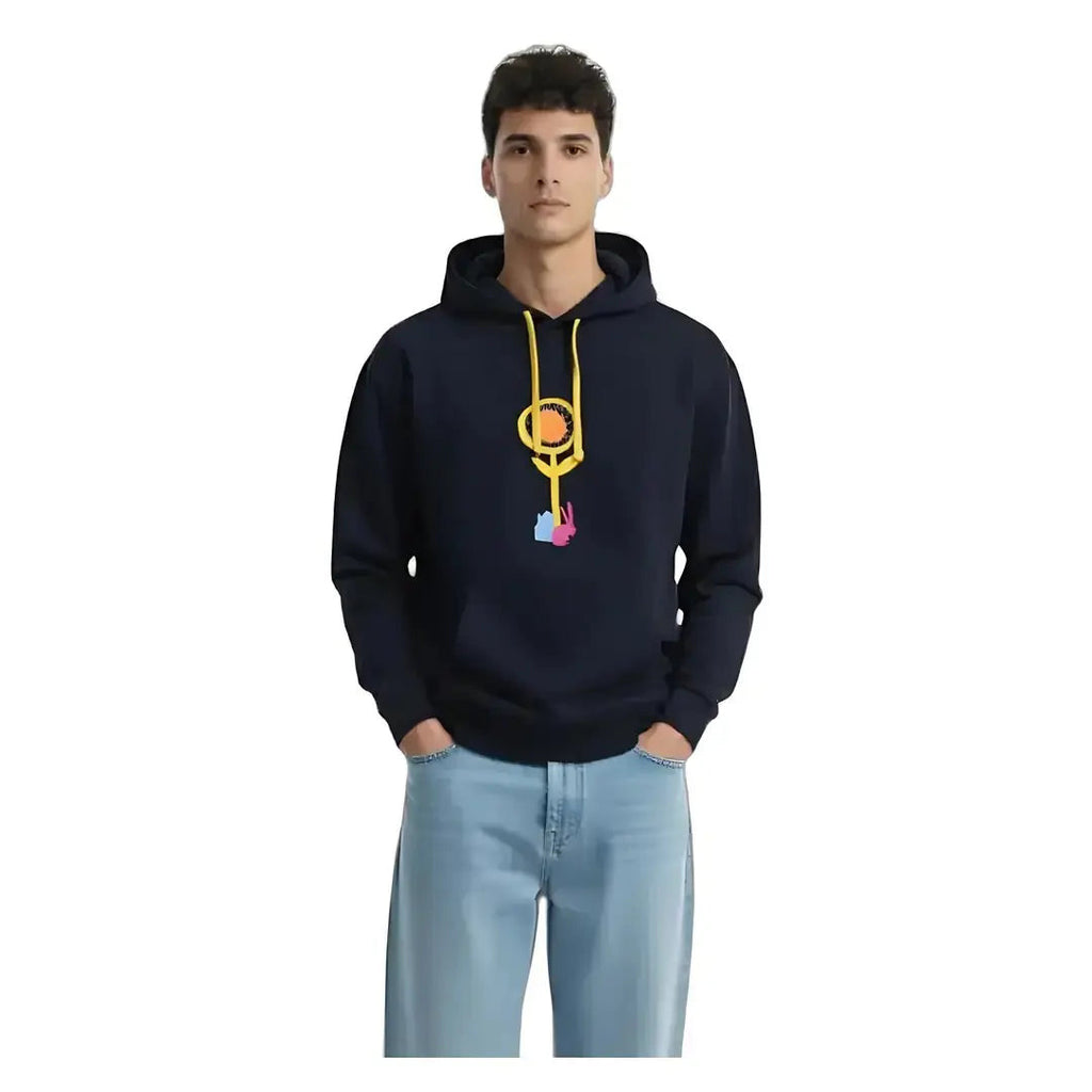 Erkek Lacivert Rabbit Baskılı Kapüşonlu %100 Pamuk Sweatshirt - 4