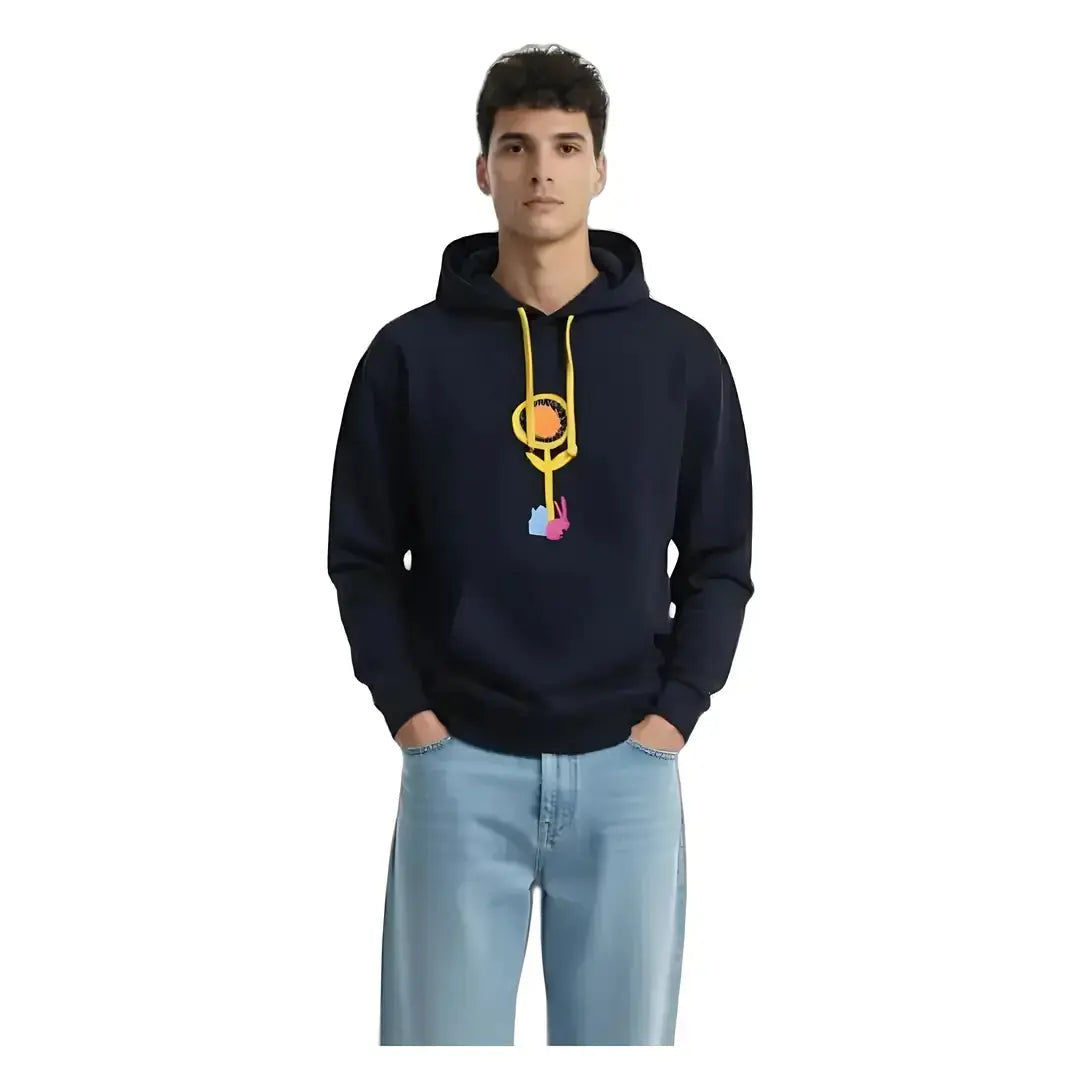 Erkek Lacivert Rabbit Baskılı Kapüşonlu %100 Pamuk Sweatshirt - 4