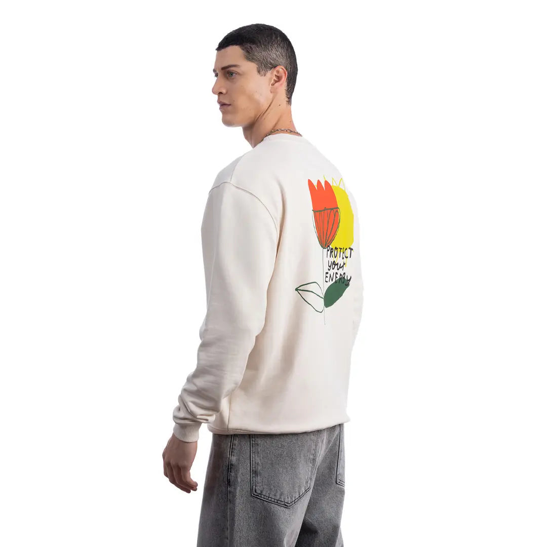 Erkek Ekru Protect Emprime Baskılı Oversize Sweatshirt - 5