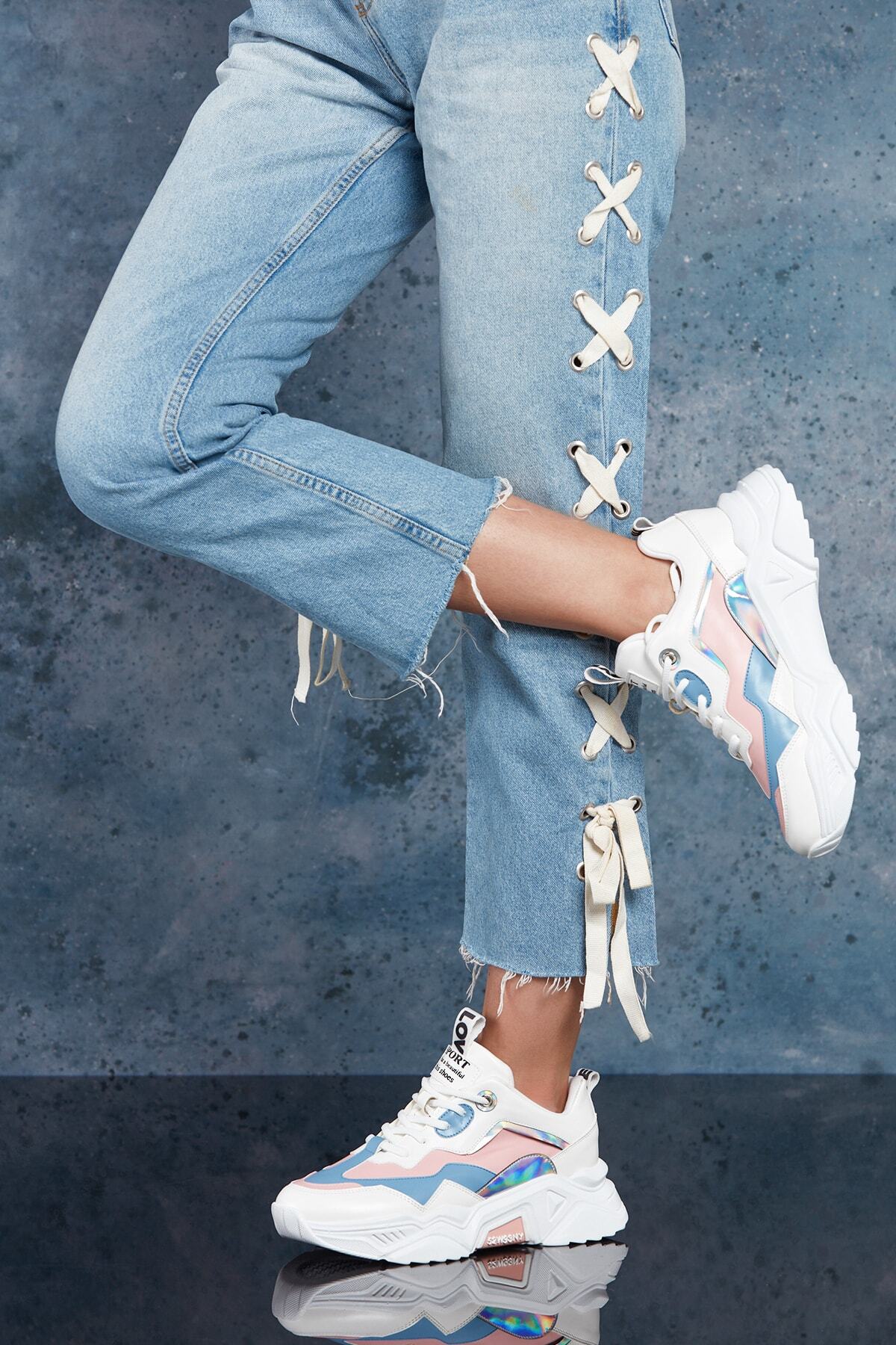 Kadın Mavi Beyaz Sneaker