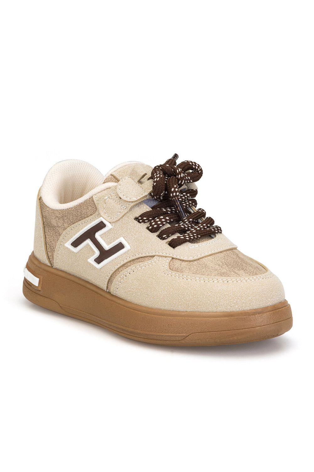 Kids DS Opera Bej Gümüş Çocuk Sneaker Günlük Spor Bağcıklı Ayakkabı — Bej Taba